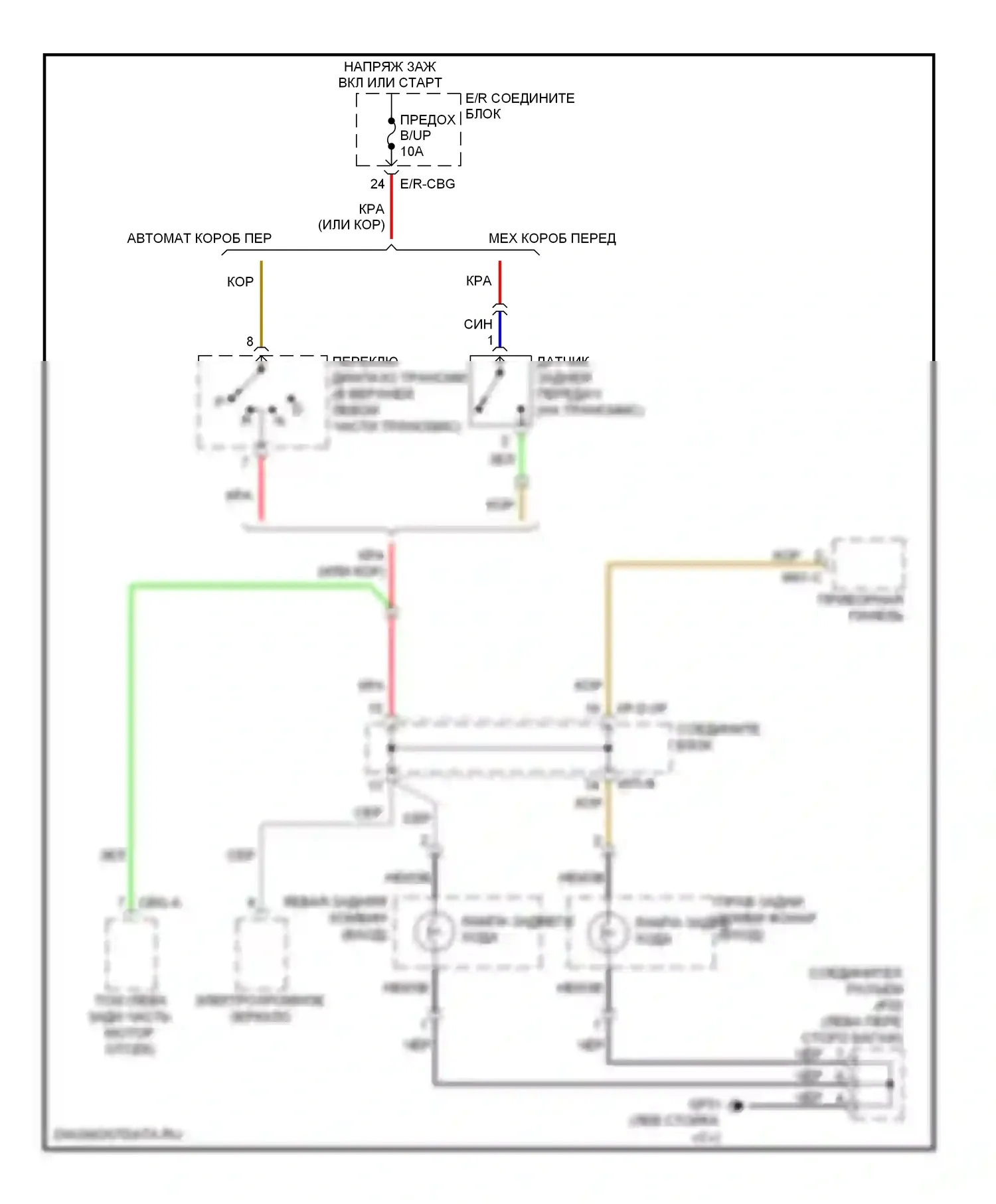 Elantra Hyundai III рестайлинг (2003-2010): Электросхема фонарей заднего хода 