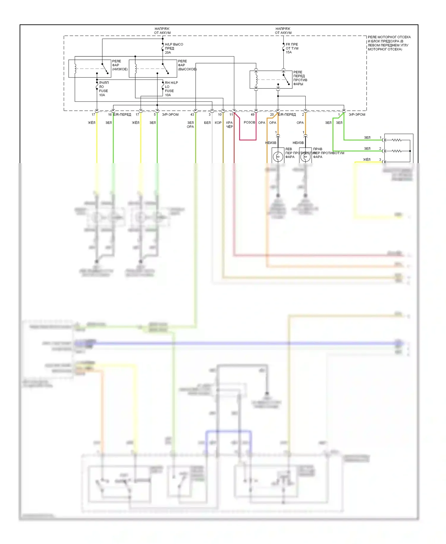 Elantra Hyundai III рестайлинг (2003-2010): Электросхема фар, с дрелью (1 из 2) 