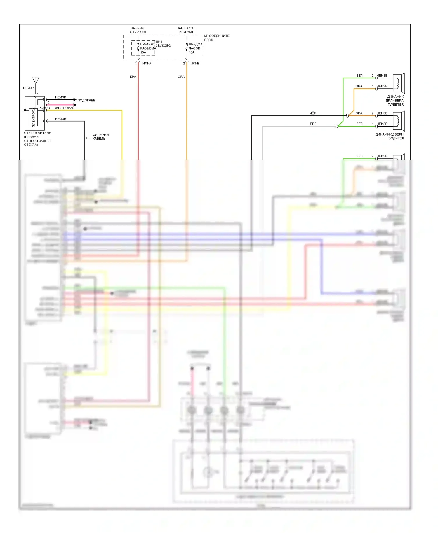 Elantra Hyundai III рестайлинг (2003-2010): Электросхема магнитолы, без усилителя 
