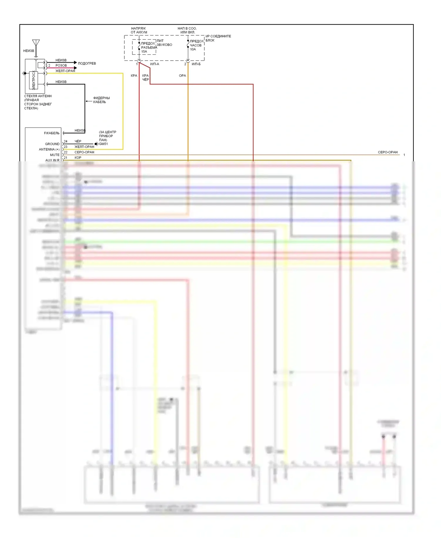 Elantra Hyundai III рестайлинг (2003-2010): Электросхема магнитолы, с усилителем (1 из 2) 