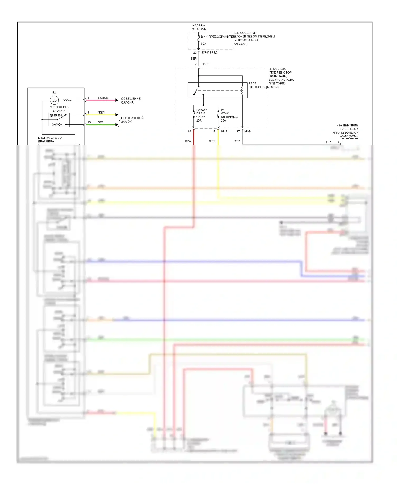Elantra Hyundai III рестайлинг (2003-2010): Электросхема стеклоподъемников, без защитных стеклоподъемников (1 из 2) 