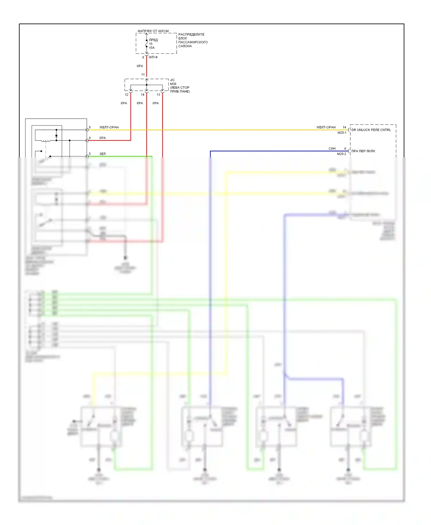 Elantra Hyundai III (2000-2003): Электросхема замка силовой двери 