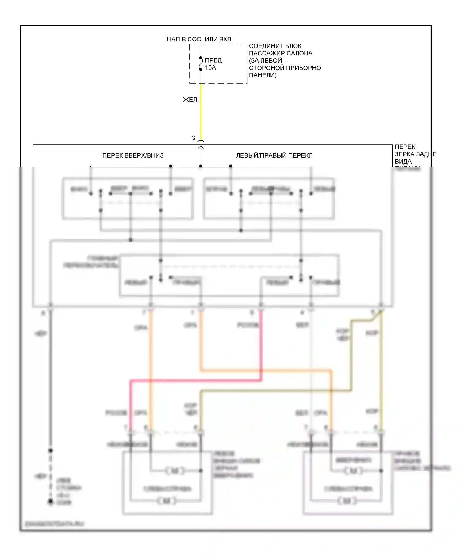 Elantra Hyundai III (2000-2003): Электросхема силового зеркала 