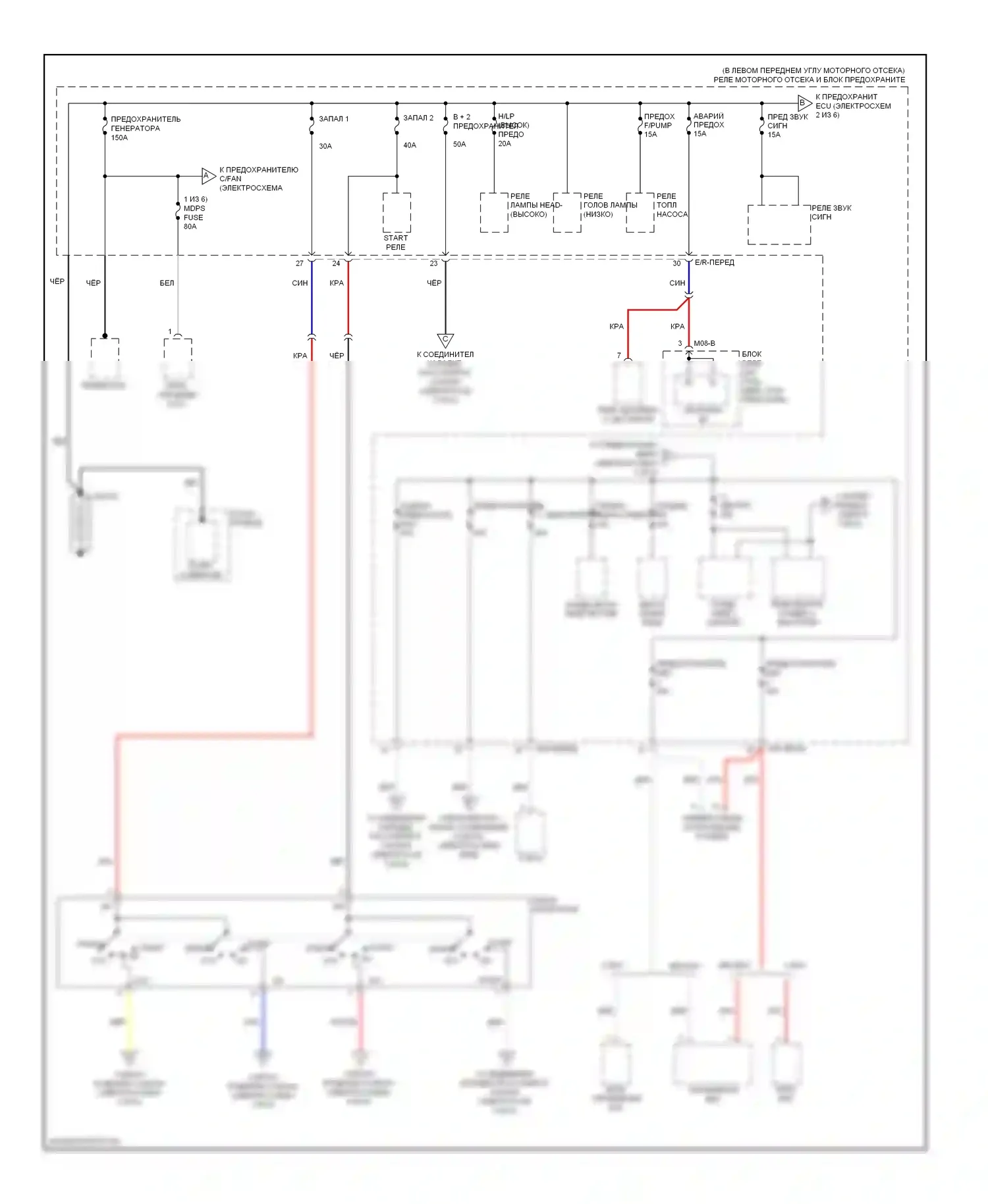 Elantra Hyundai IV (2006-2011): Электросхема блока предохранителей реле (1 из 6) 