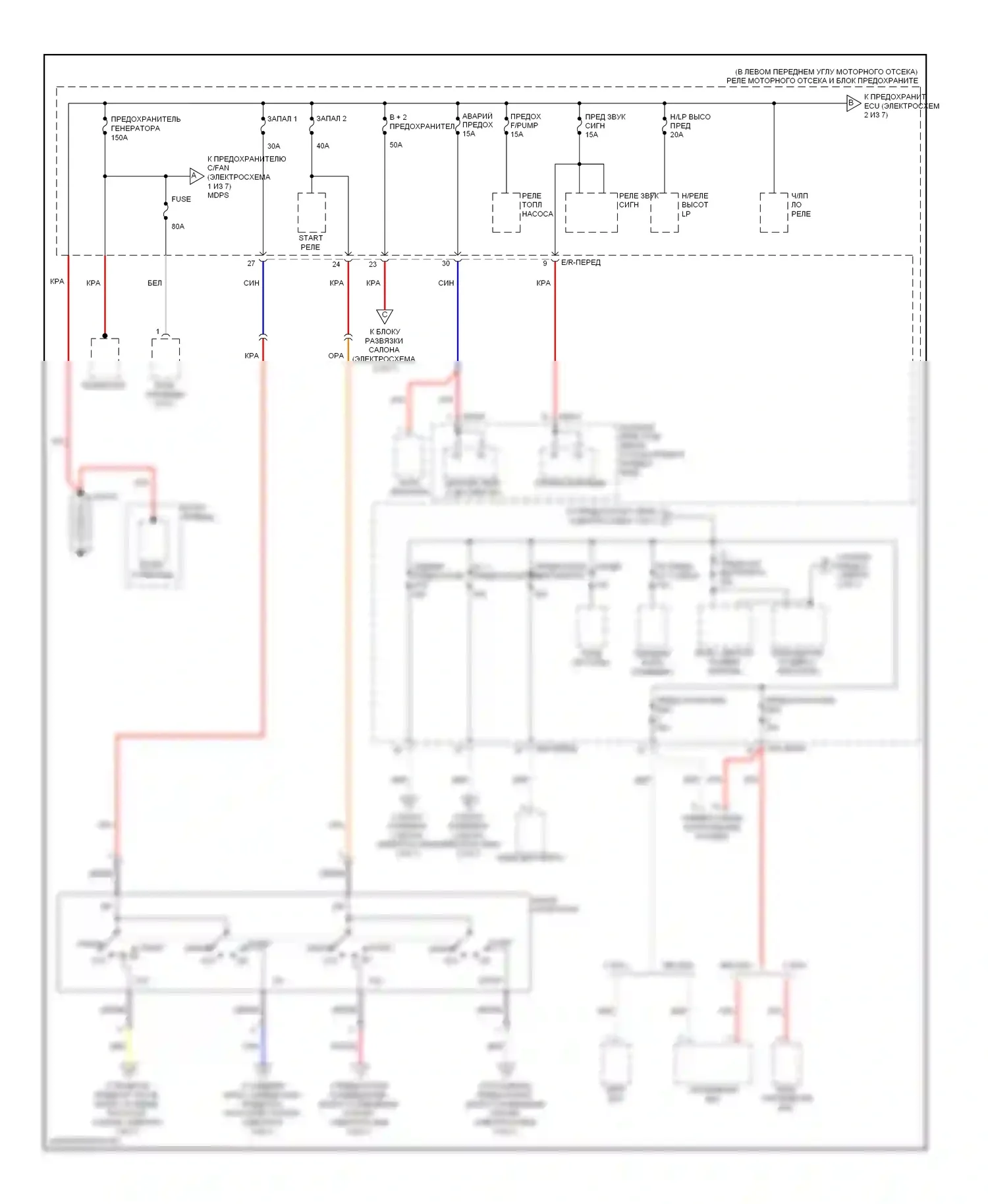 Elantra Hyundai IV (2006-2011): Электросхема блока предохранителей реле (1 из 7) 