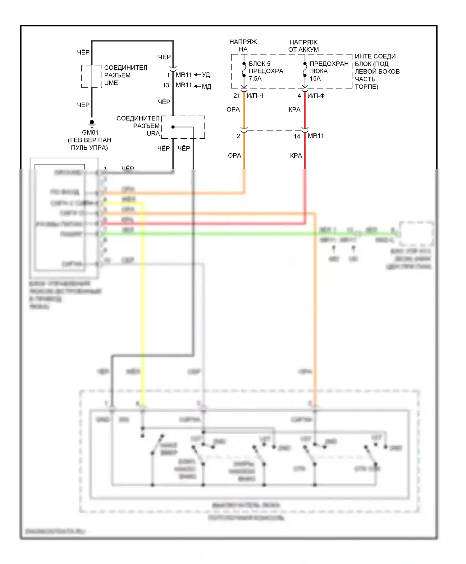 Elantra Hyundai V рестайлинг (2013-2016): Электросхема складной крыши/люка 
