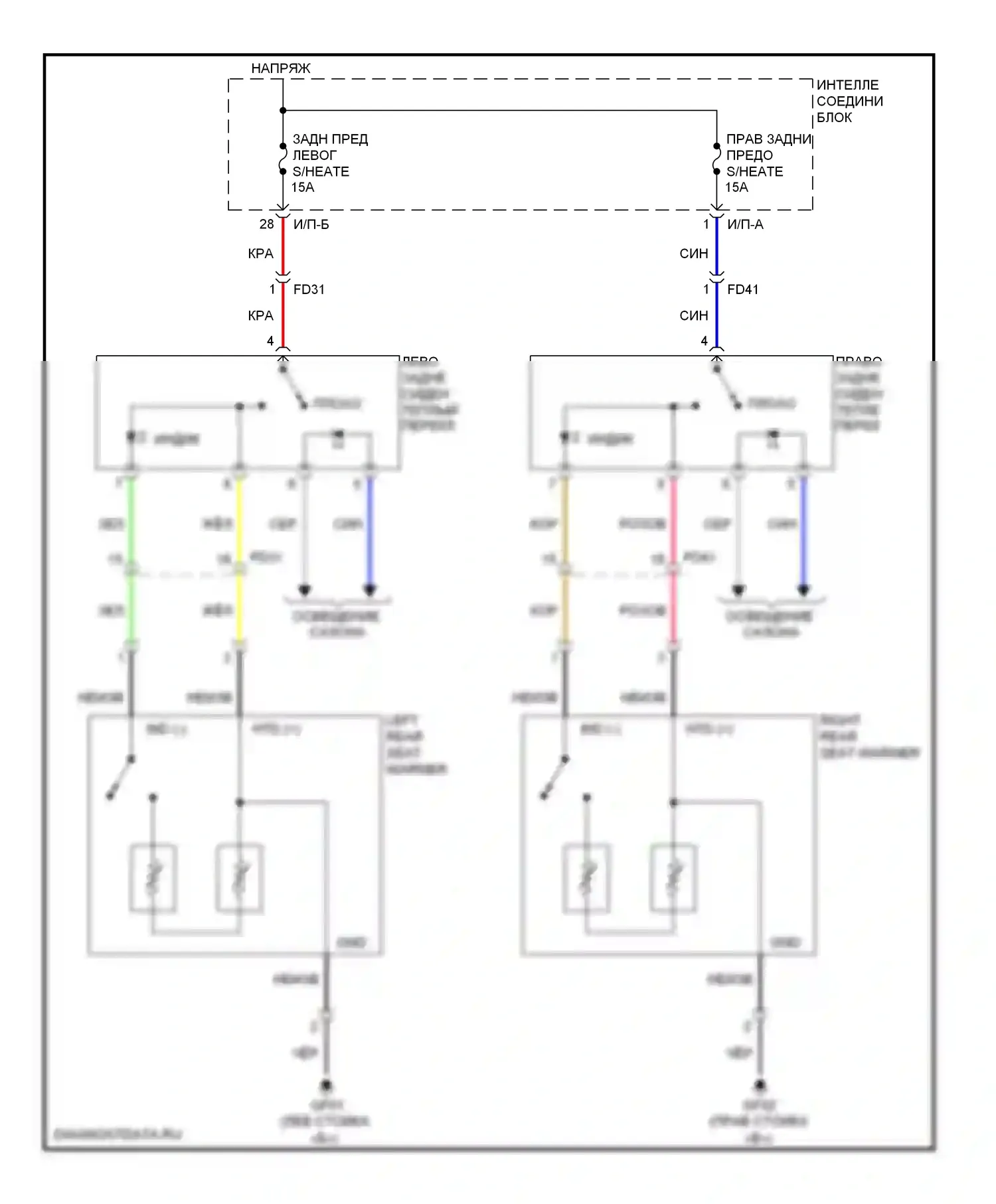 Elantra Hyundai V (2010-2014): Электросхема обогреваемых сидений, подогрев заднего сиденья 