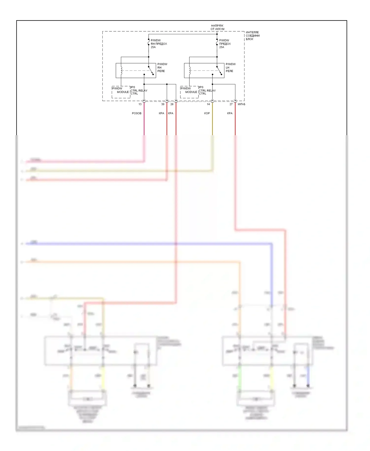 Elantra Hyundai V (2010-2014): Электросхема стеклоподъемников, без защитных стеклоподъемников, без центрального центрального замка (2 из 2) 