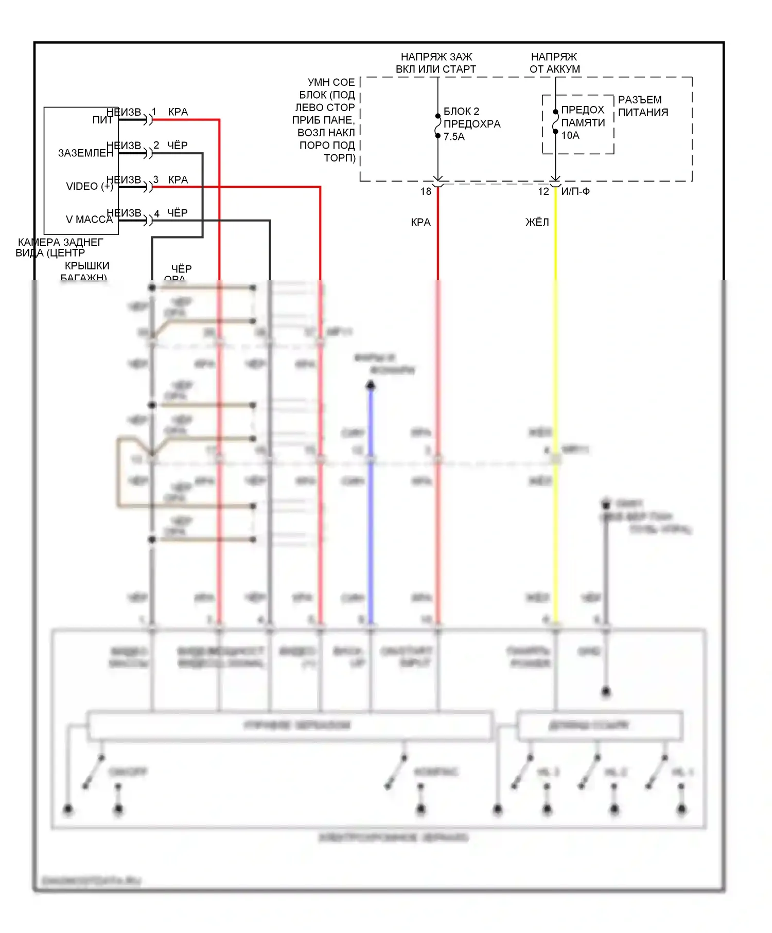 Elantra Hyundai V (2010-2014): Электросхема электрохромного зеркала с дисплеем homelink и камерой заднего вида 