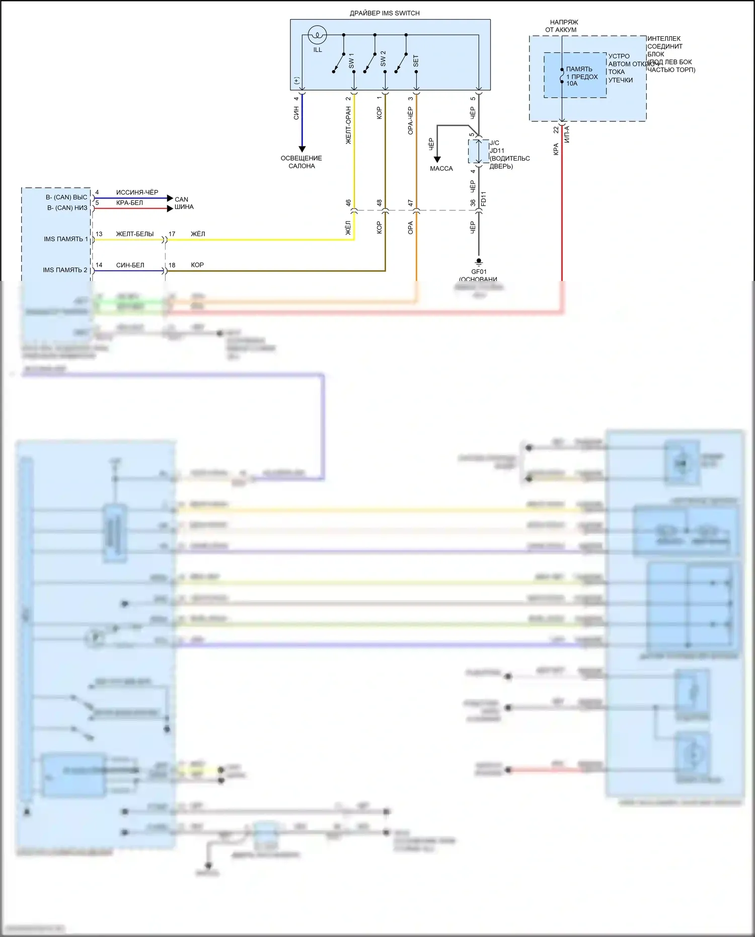 Elantra Hyundai VI рестайлинг (2018-2020): Электросхема памяти зеркал (2 из 2) 
