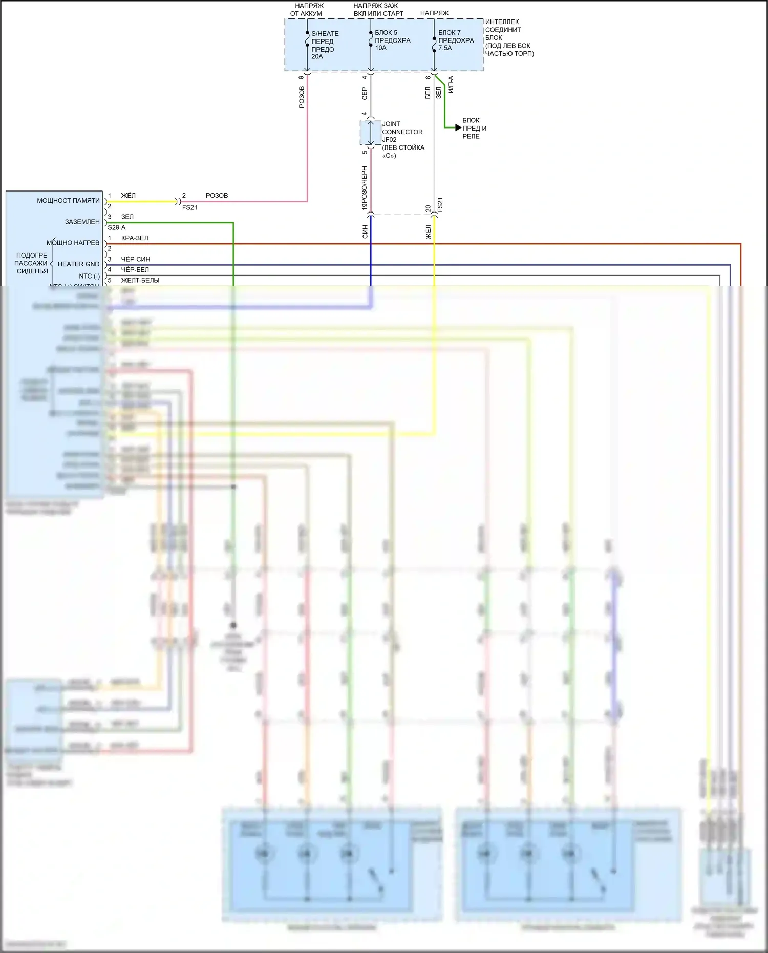 Elantra Hyundai VI (2015-2019): Электросхема передних обогреваемых сидений 
