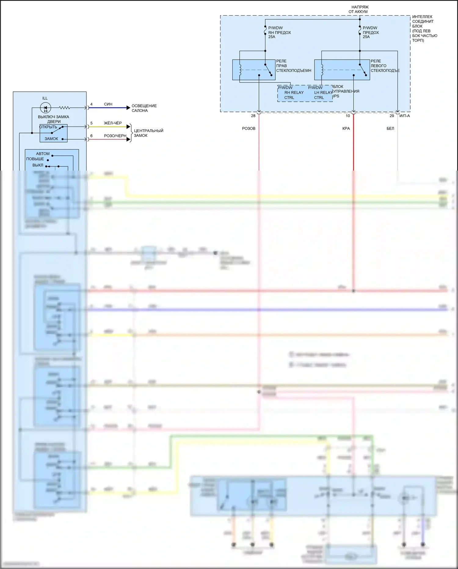 Elantra Hyundai VI (2015-2019): Электросхема стеклоподъемников, без имов, с автоматическим включением/выключением стеклоподъемников (1 из 2) 
