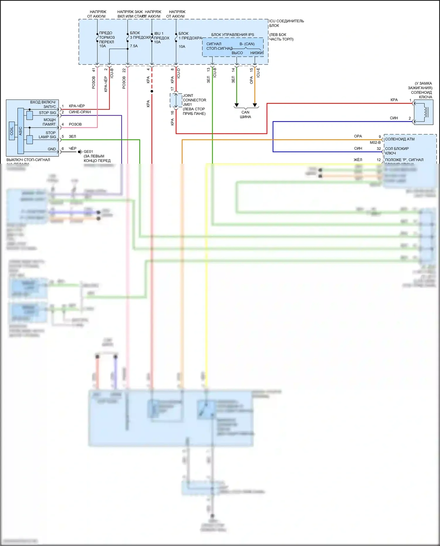Elantra Hyundai VII рестайлинг (2023-2024): Электросхема блокировки селектора, кроме гибридного dct 