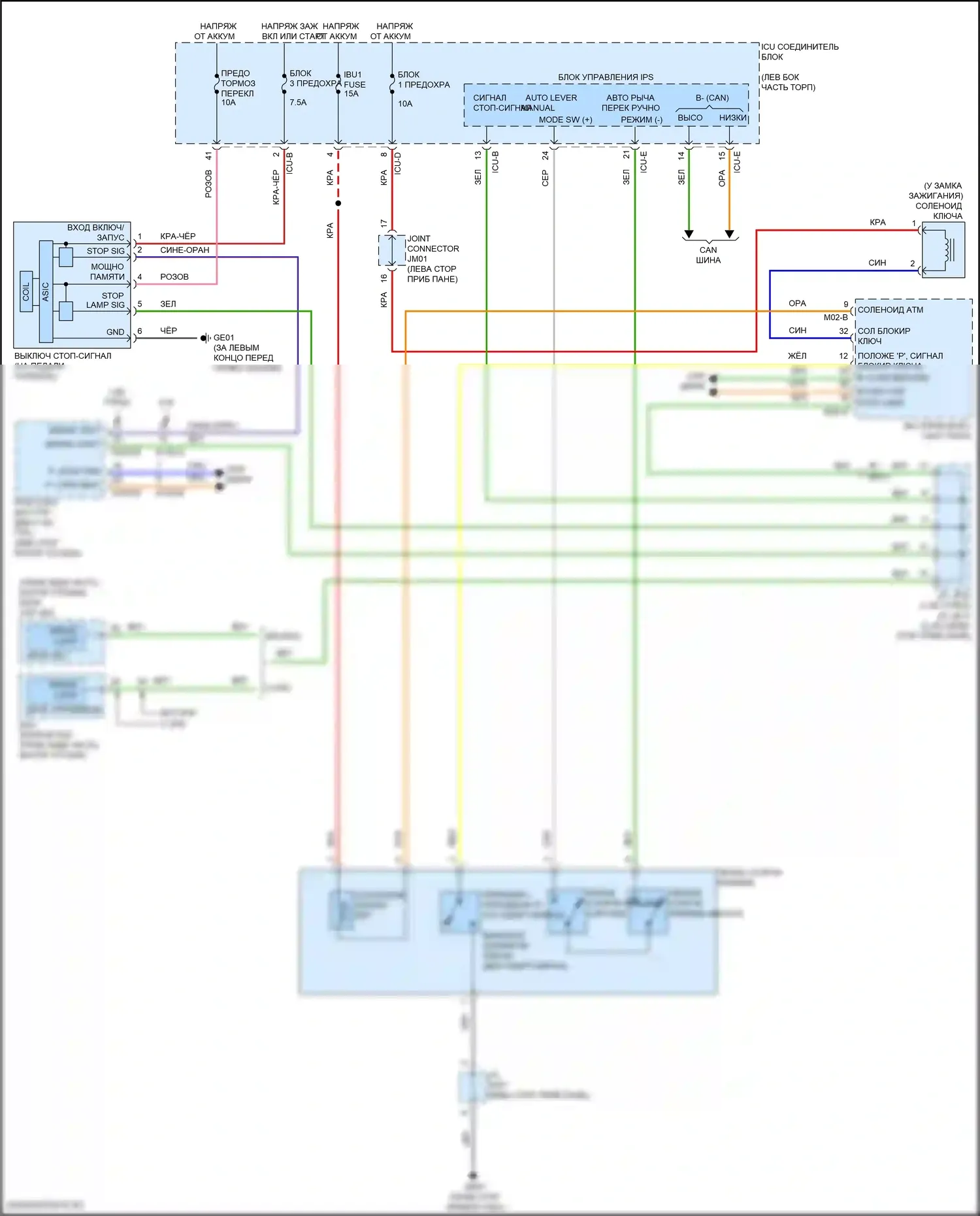 Elantra Hyundai VII рестайлинг (2023-2024): Электросхема блокировки селектора, за исключением гибридного cvt 