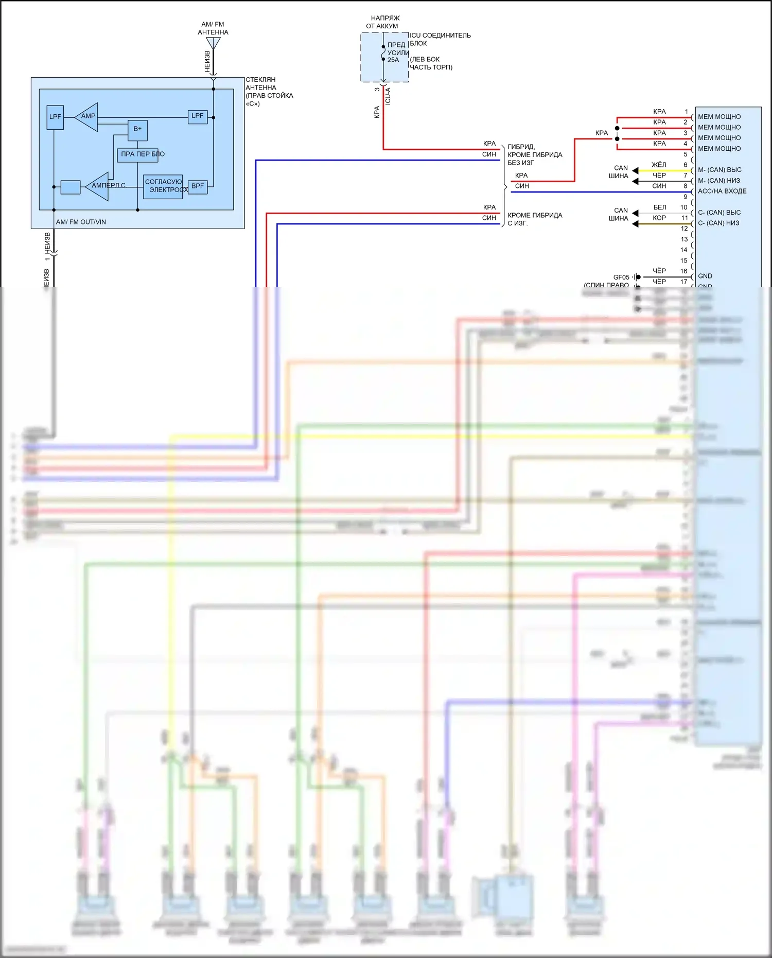 Elantra Hyundai VII рестайлинг (2023-2024): Электросхема радиопровода, без навигации, с усилителем (4 из 4) 