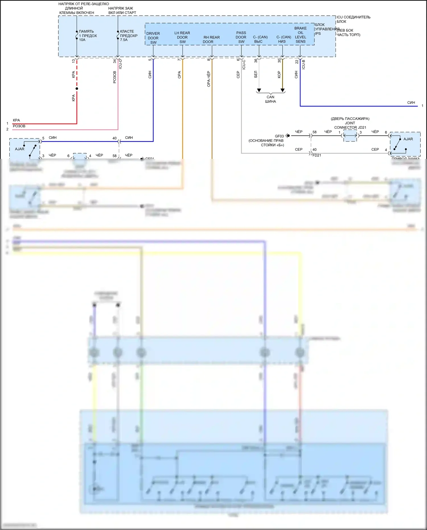 Elantra Hyundai VII рестайлинг (2023-2024): Электросхема приборной панели, гибридная с 4,2-дюймовым tft lcd (2 из 3) 