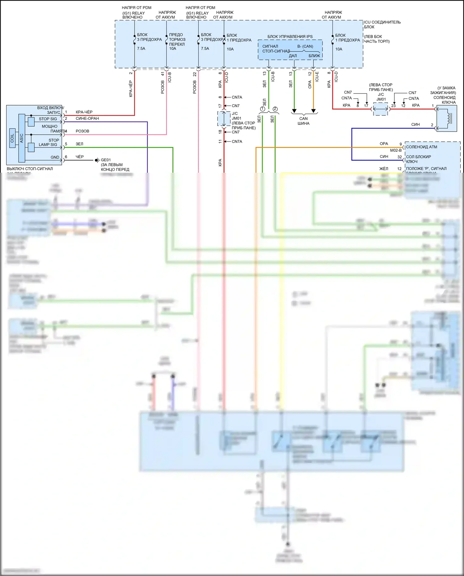 Elantra Hyundai VII (2020-2024): Электросхема блокировки селектора, кроме гибридной 