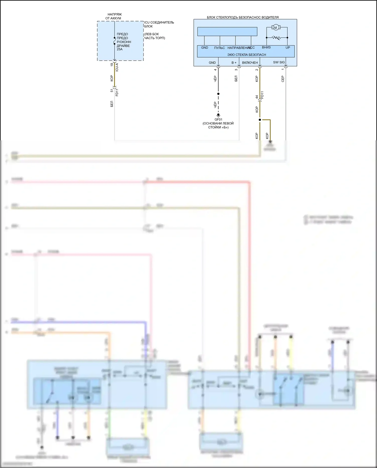 Elantra Hyundai VII (2020-2024): Электросхема стеклоподъемников, гибрид без автоматического включения/выключения стеклоподъемников (2 из 2) 