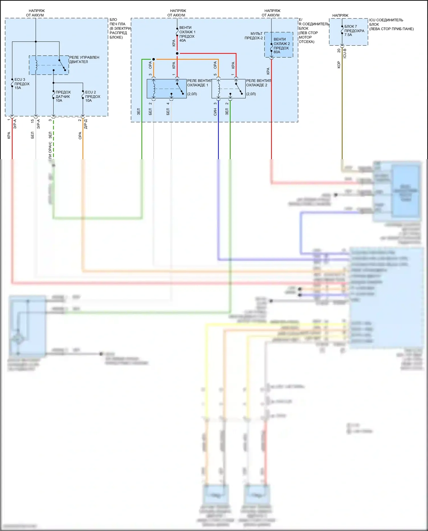 Elantra Hyundai VII (2020-2024): Электросхема вентилятора охлаждения, кроме гибридного 