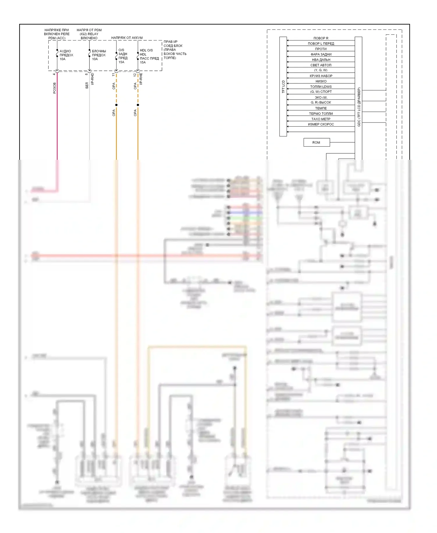 Equus Hyundai II рестайлинг (2013-2016): Электросхема приборной панели, полный тип tft lcd (3 из 3) 