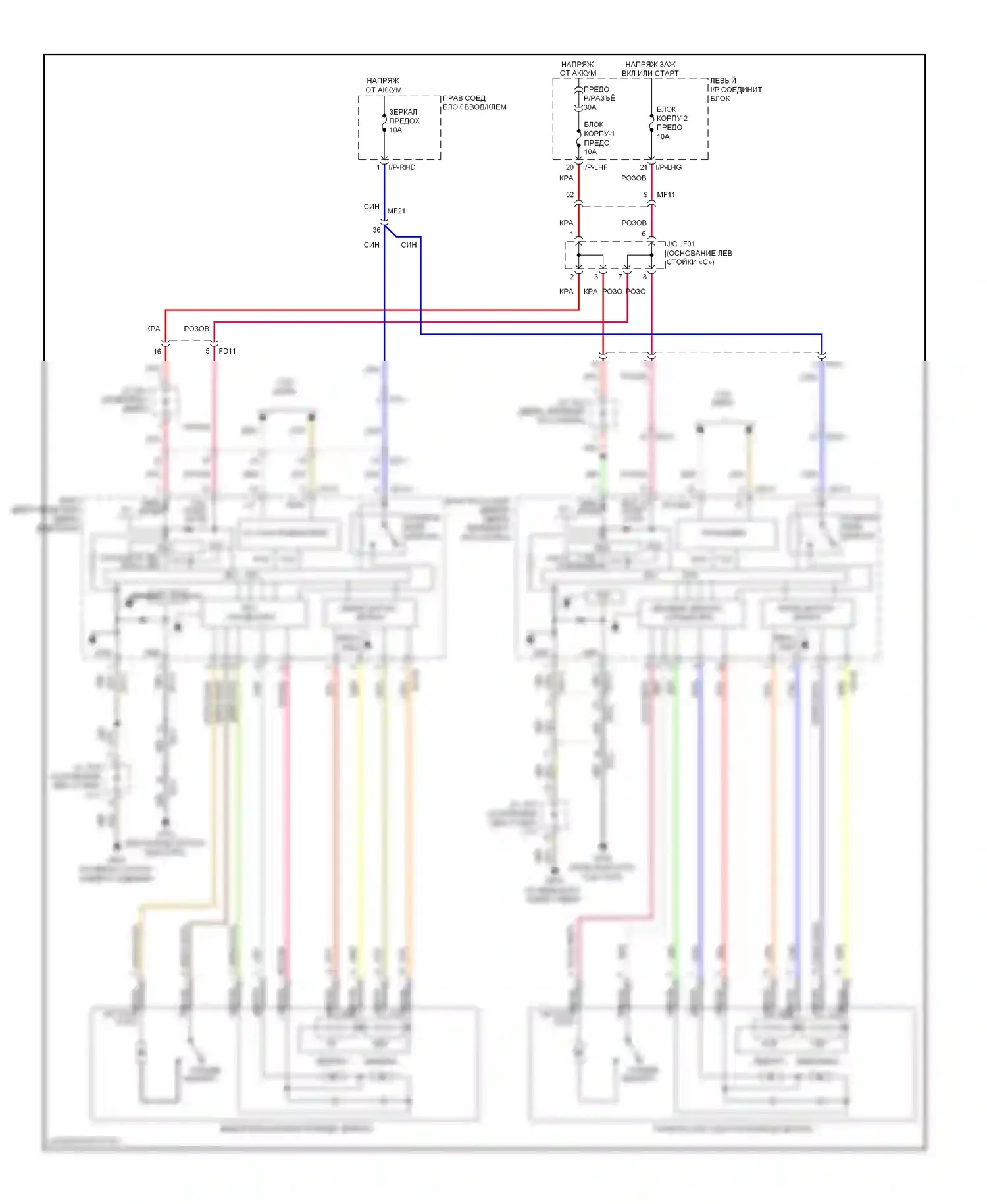 Equus Hyundai II (2009-2013): Электросхема управления зеркалами заднего вида 