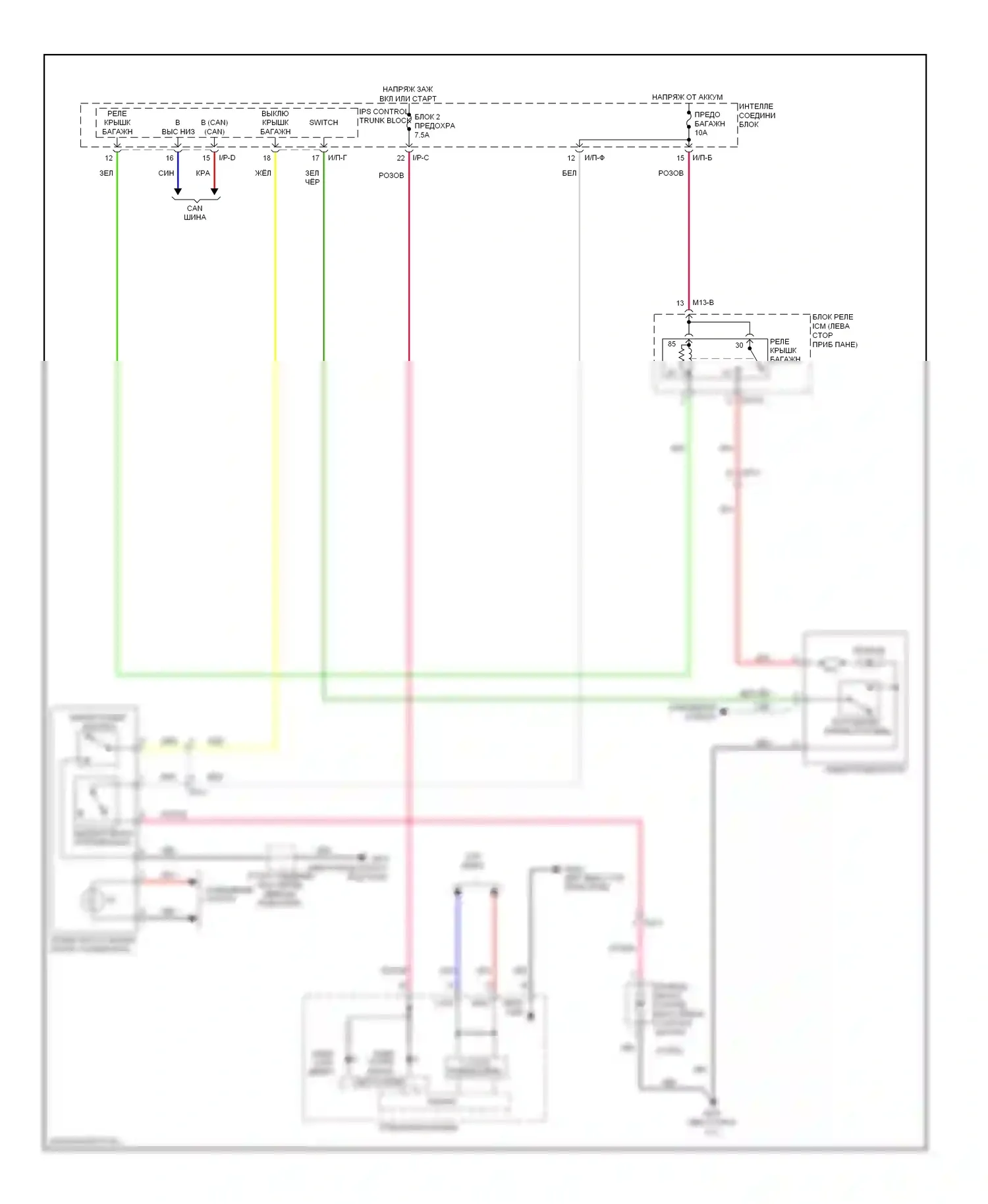 Genesis Hyundai I рестайлинг (2011-2016): Электросхема открытия багажника и лючка топливного бака 