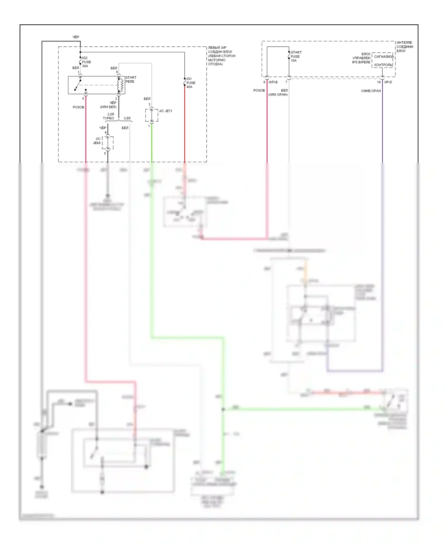 Genesis Hyundai I рестайлинг (2011-2016): Электросхема стартера, автоматическая коробка передач без кнопочного пуска 