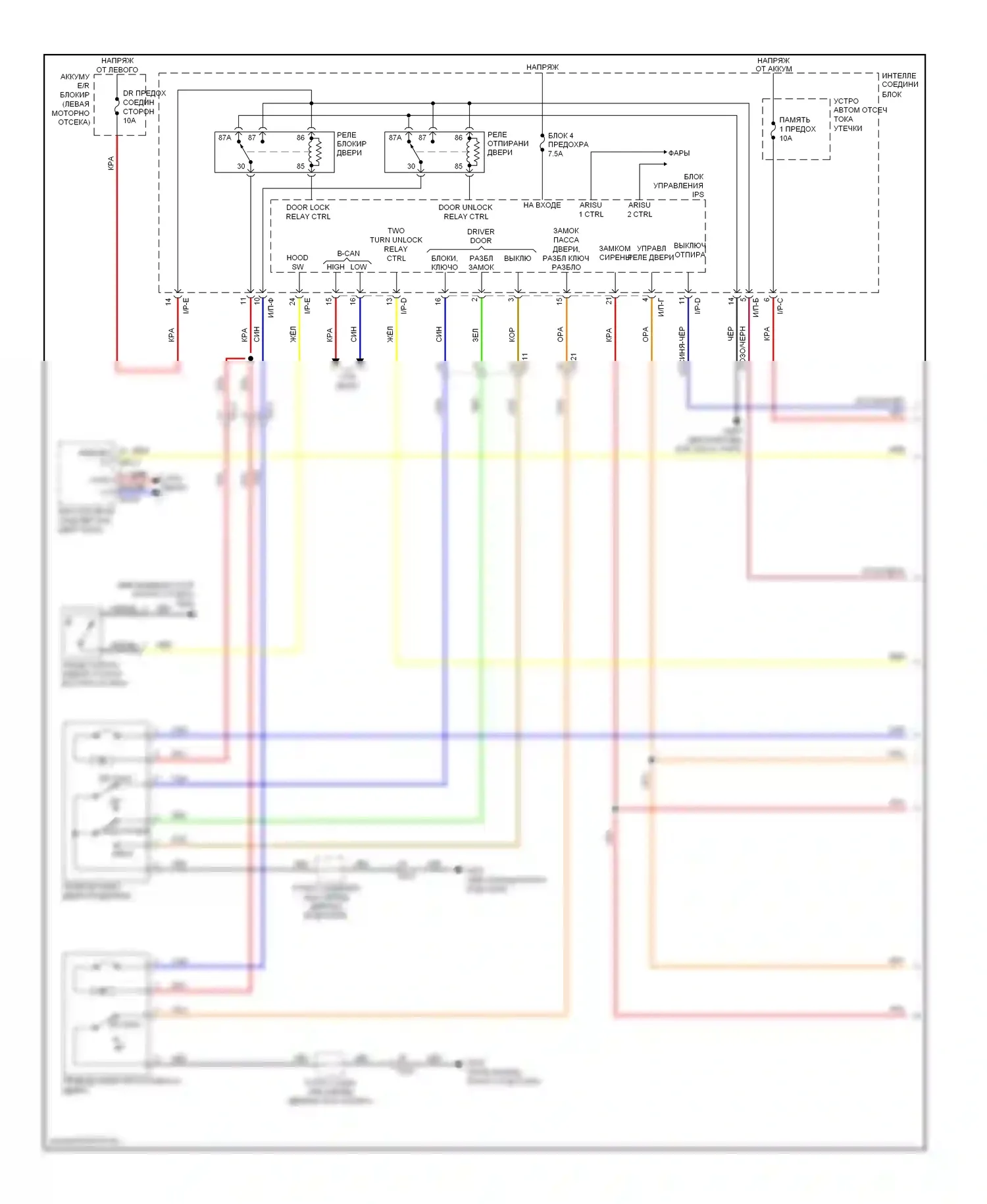 Genesis Hyundai I рестайлинг (2011-2016): Электросхема центрального замка (1 из 2) 