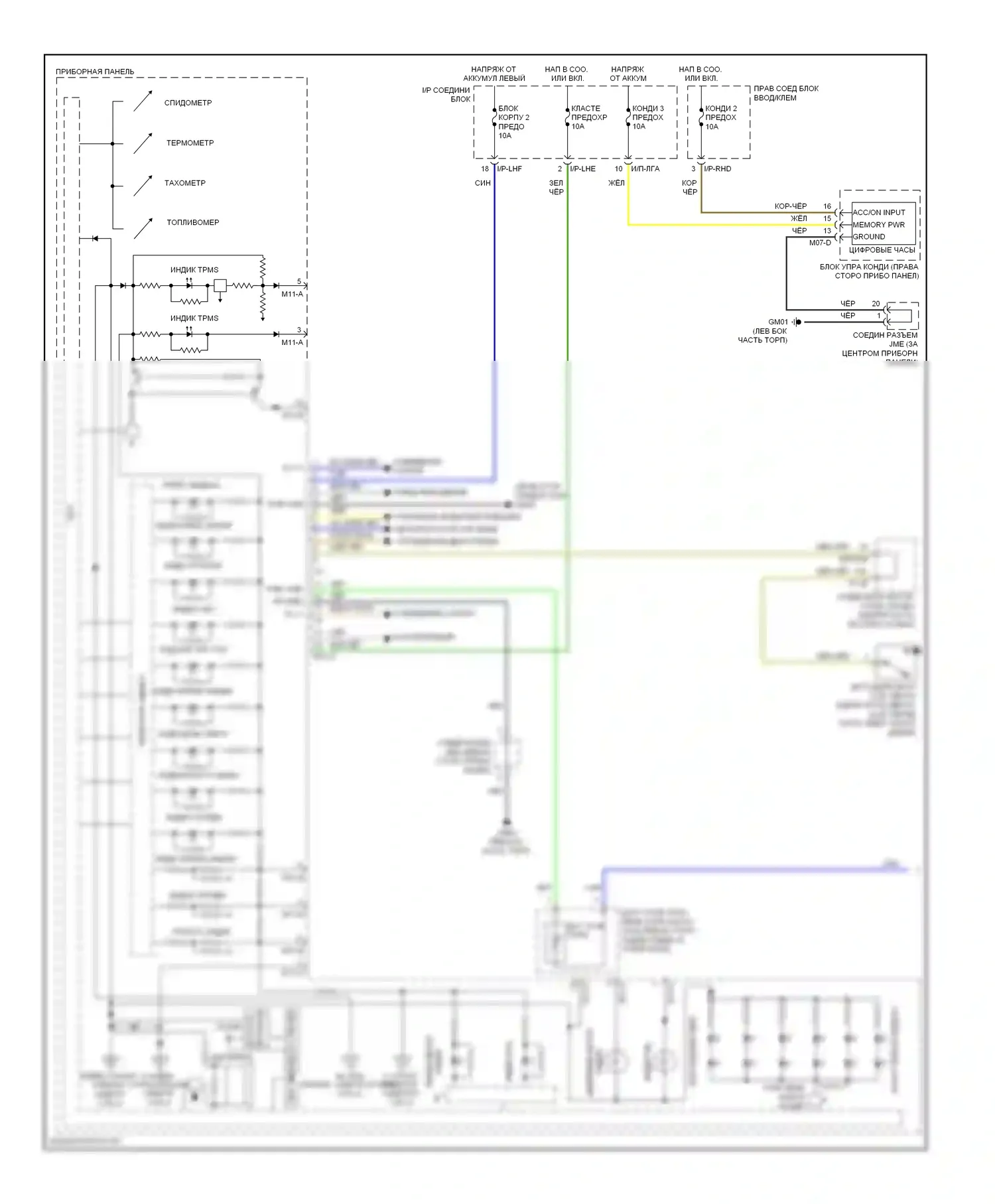 Genesis Hyundai I (2008-2011): Электросхема приборной панели, с аналоговой панелью (1 из 2) 