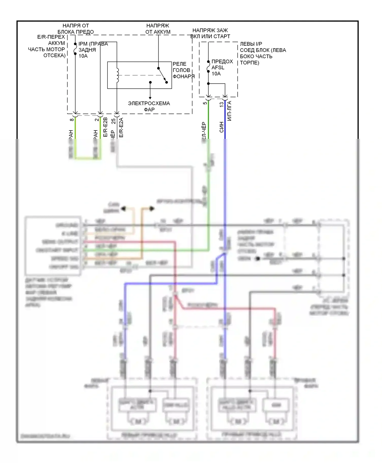 Genesis Hyundai II (2013-2016): Электросхема корректора фар, без афл 