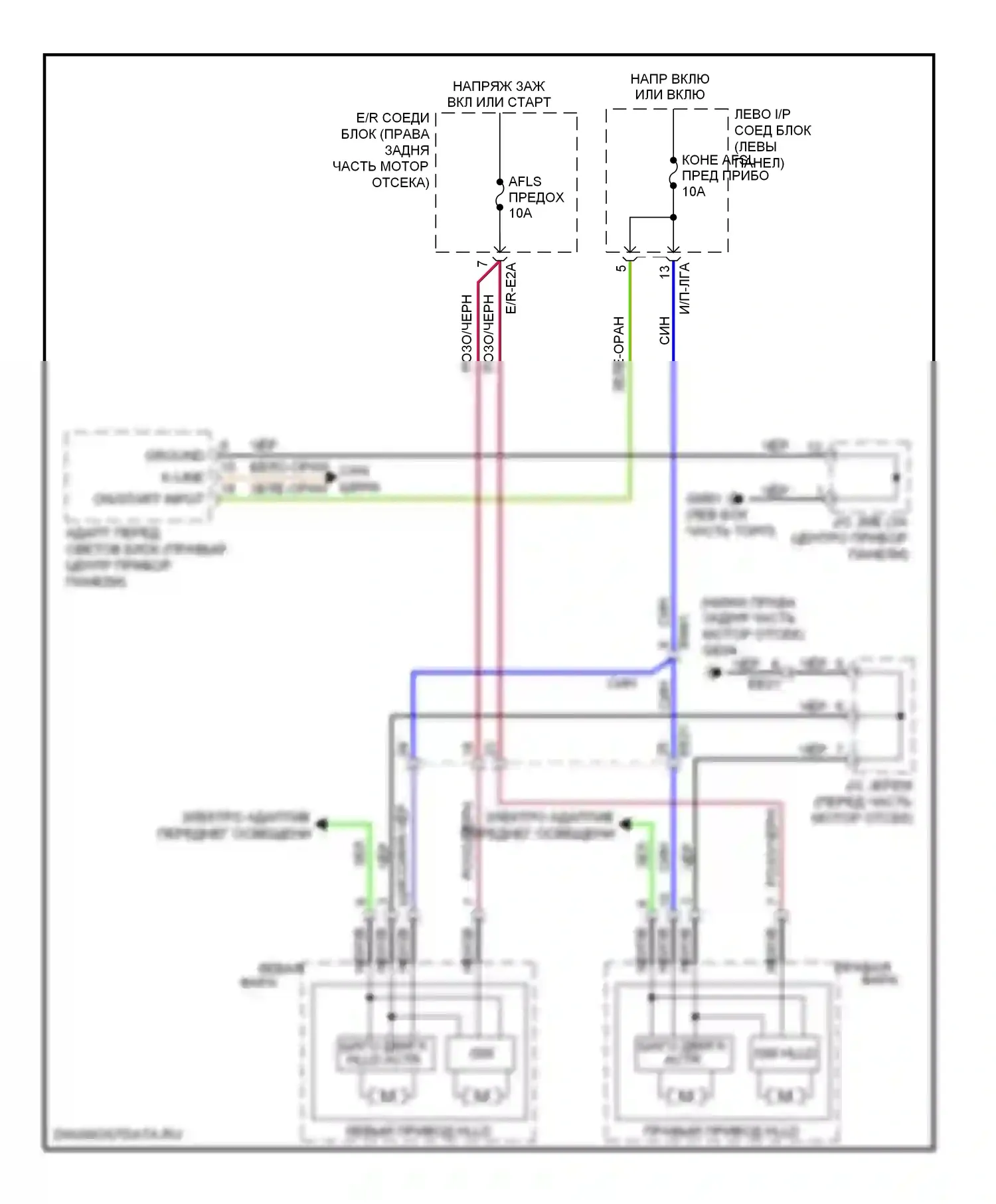 Genesis Hyundai II (2013-2016): Электросхема корректора фар, с фарами 