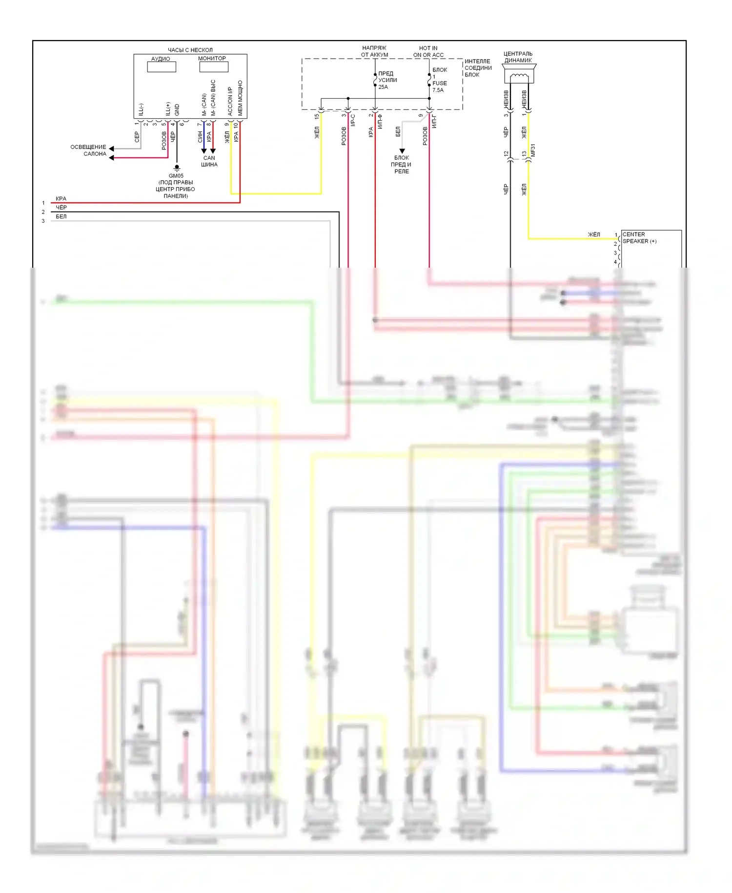 Genesis Hyundai II (2013-2016): Электросхема магнитолы, без навигации и, с усилителем звука (2 из 2) 
