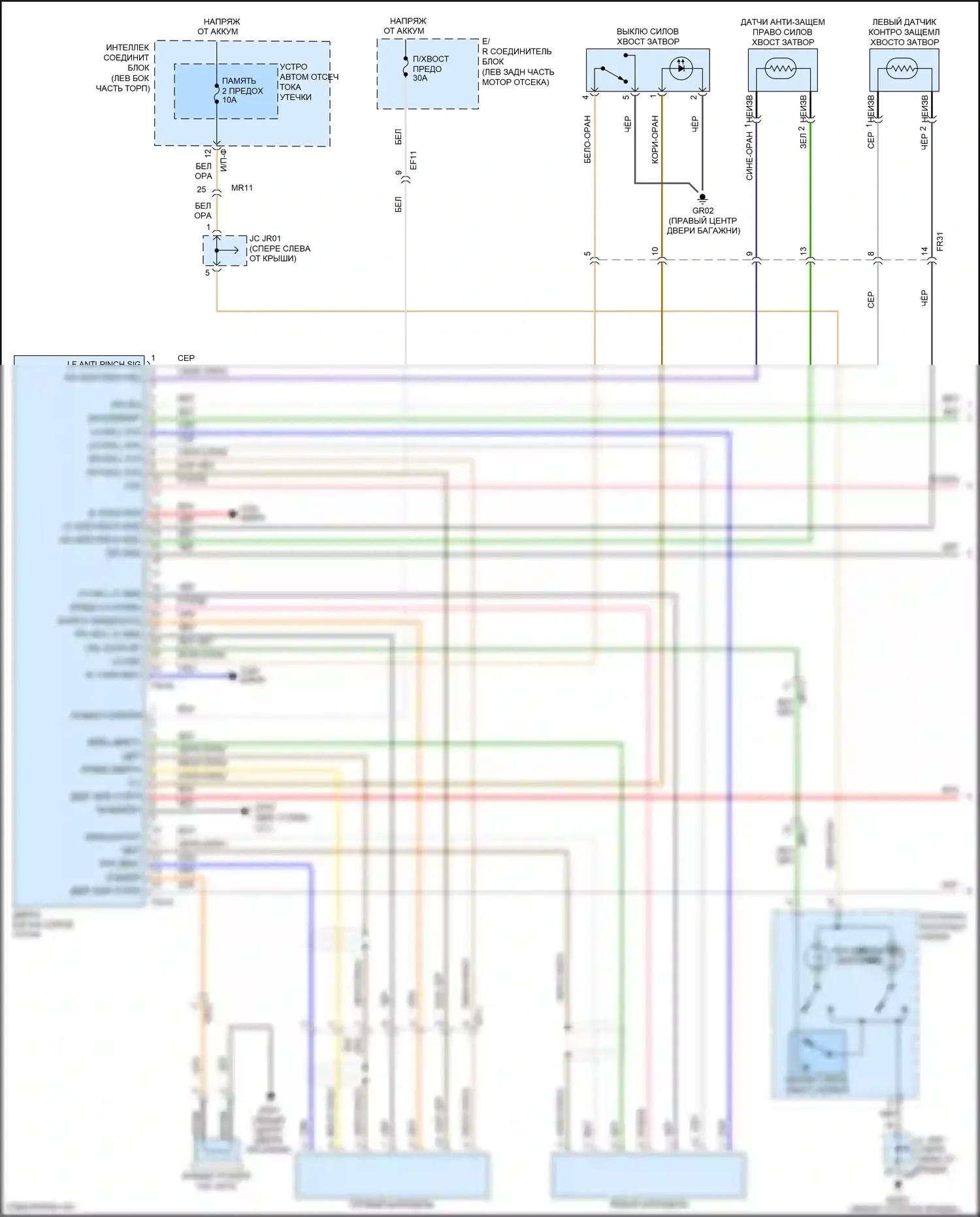 Grand Santa Fe Hyundai III рестайлинг (2015-2018): Электросхема силовой двери багажника (1 из 2) 