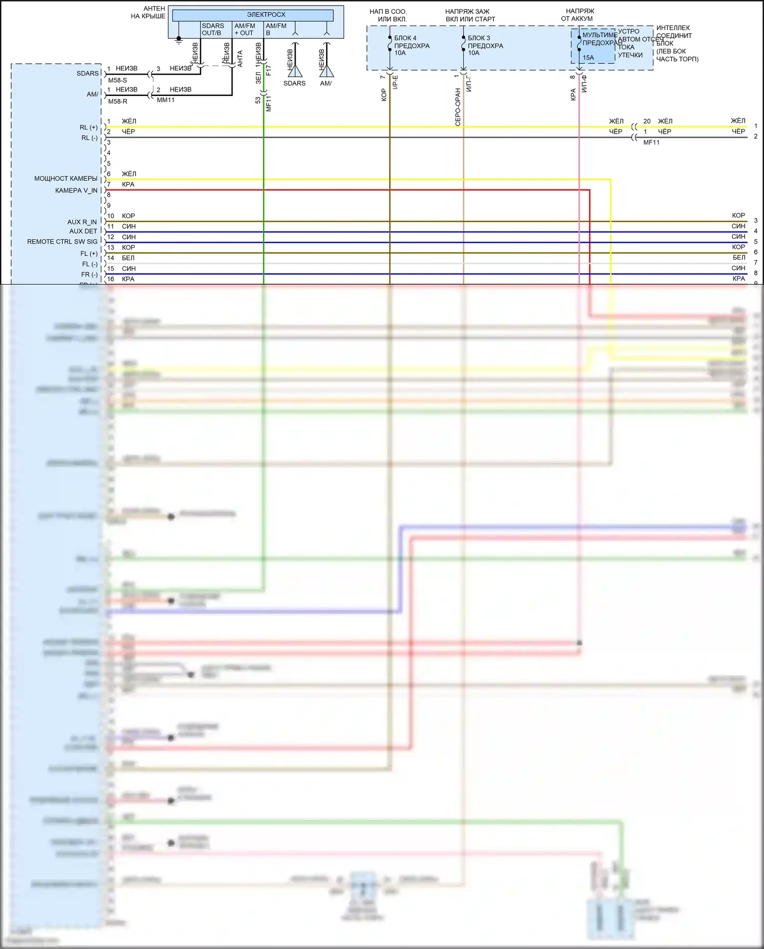 Grand Santa Fe Hyundai III рестайлинг (2015-2018): Электросхема магнитолы, без навигации, дисплей, с усилителем jbl (1 из 4) 