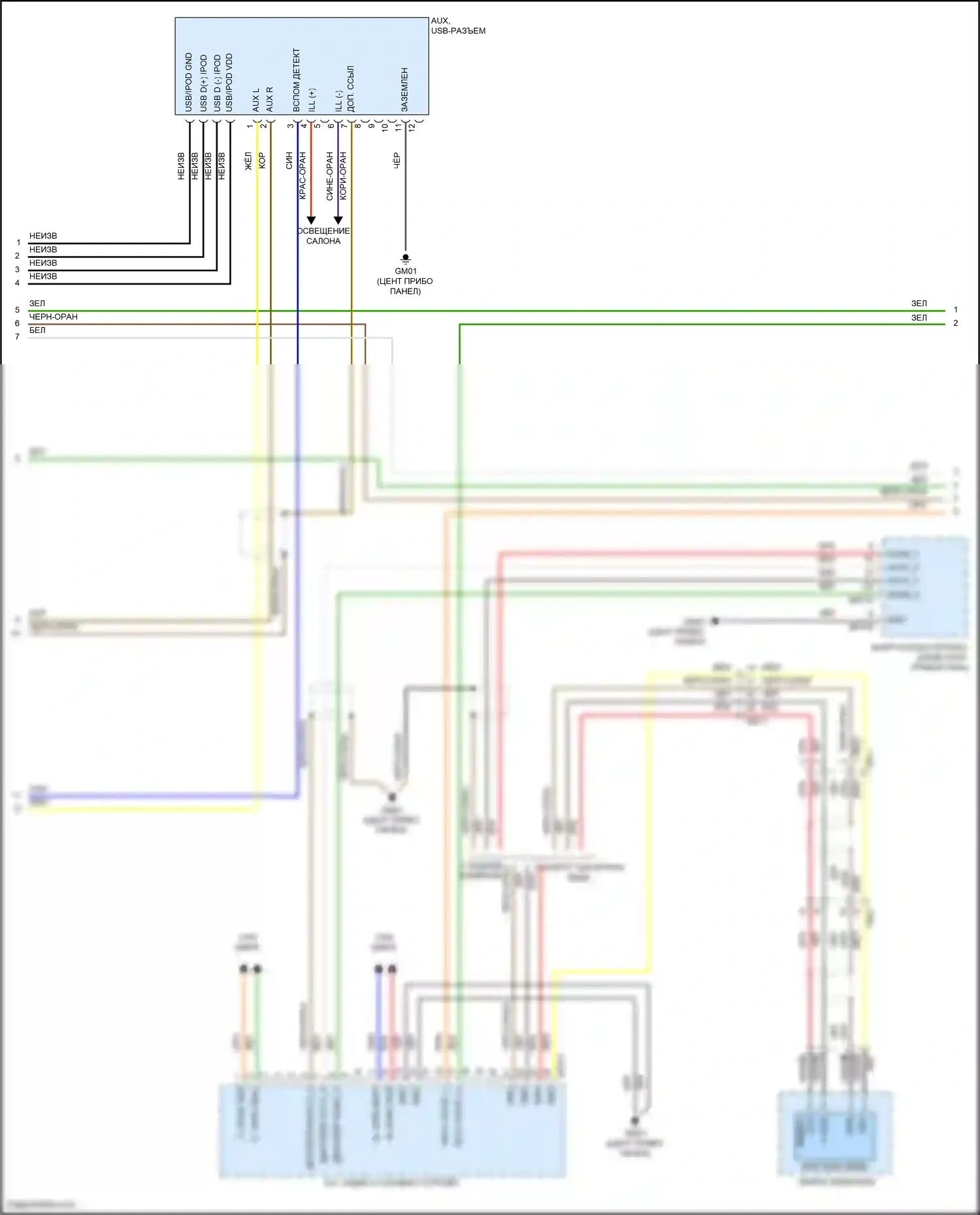 Grand Santa Fe Hyundai III рестайлинг (2015-2018): Электросхема магнитолы, с навигацией, с усилителем jbl (2 из 3) 