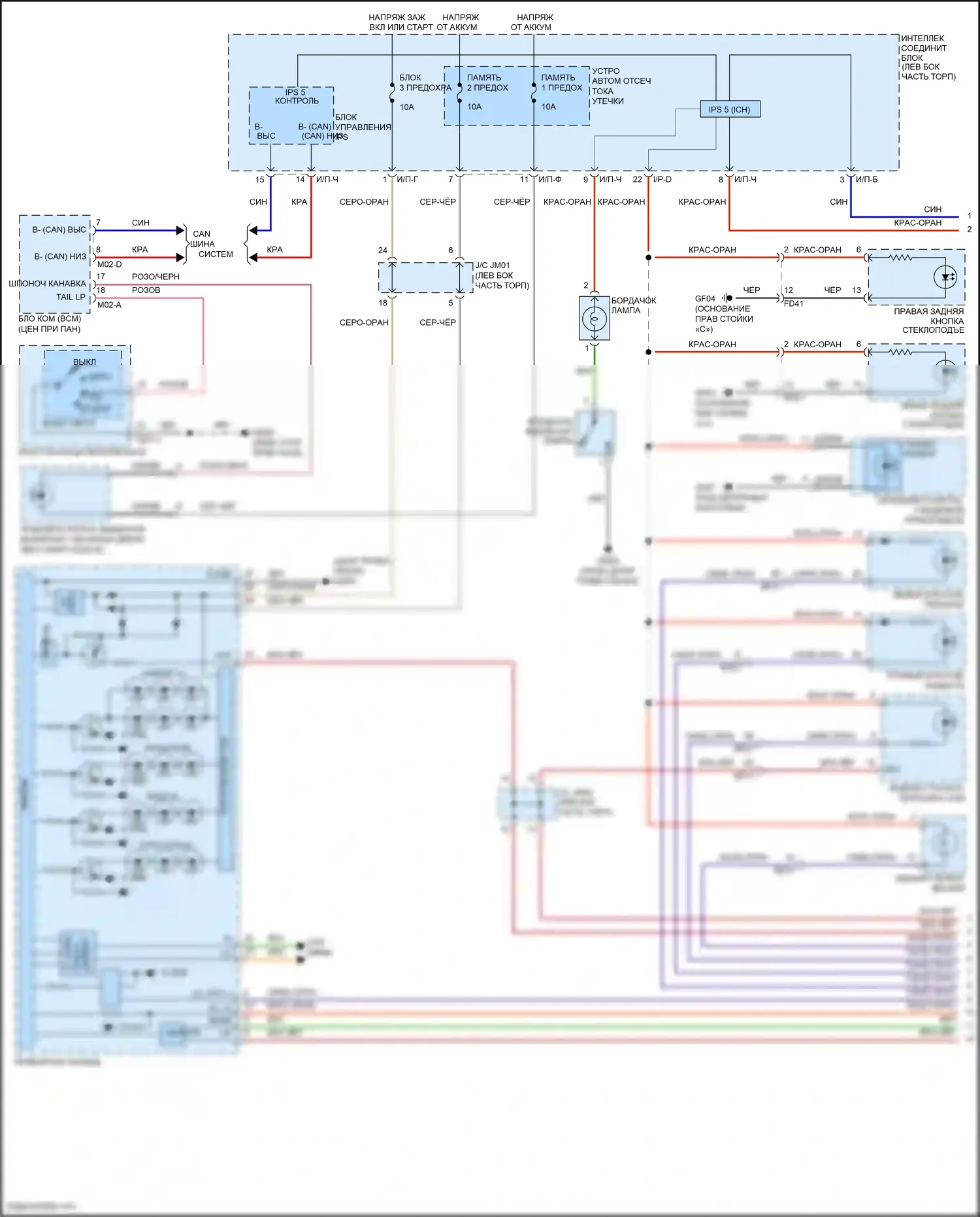 Grand Santa Fe Hyundai III рестайлинг (2015-2018): Электросхема подсветки приборной панели (1 из 2) 