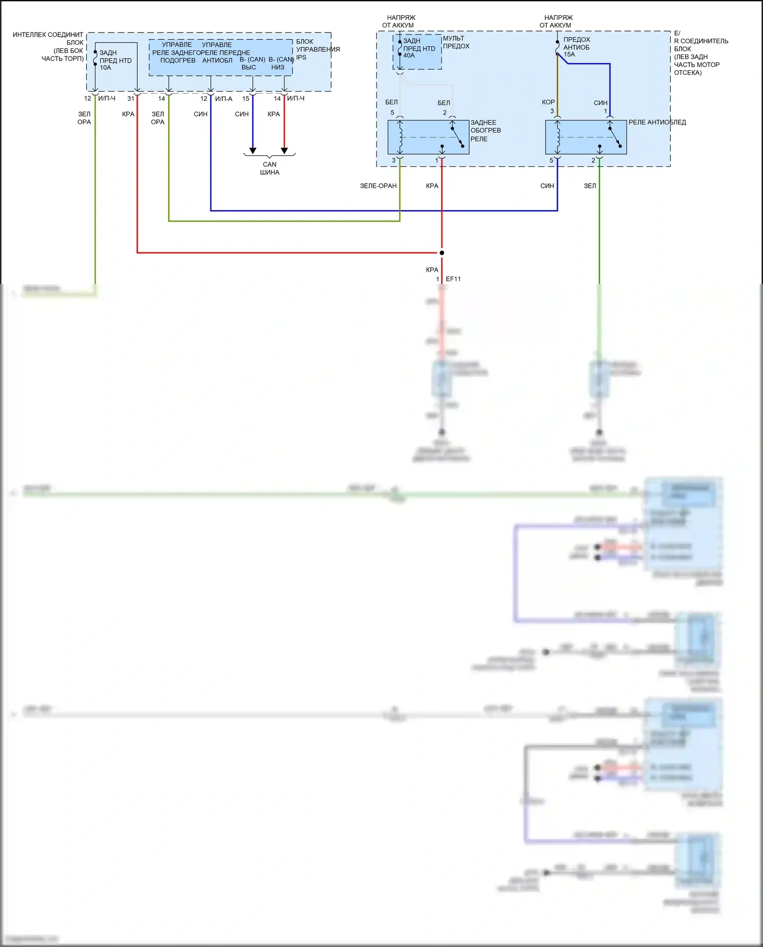 Grand Santa Fe Hyundai III рестайлинг (2015-2018): Электросхема подогрева стекол, с автоматическим подогревом (2 из 2) 