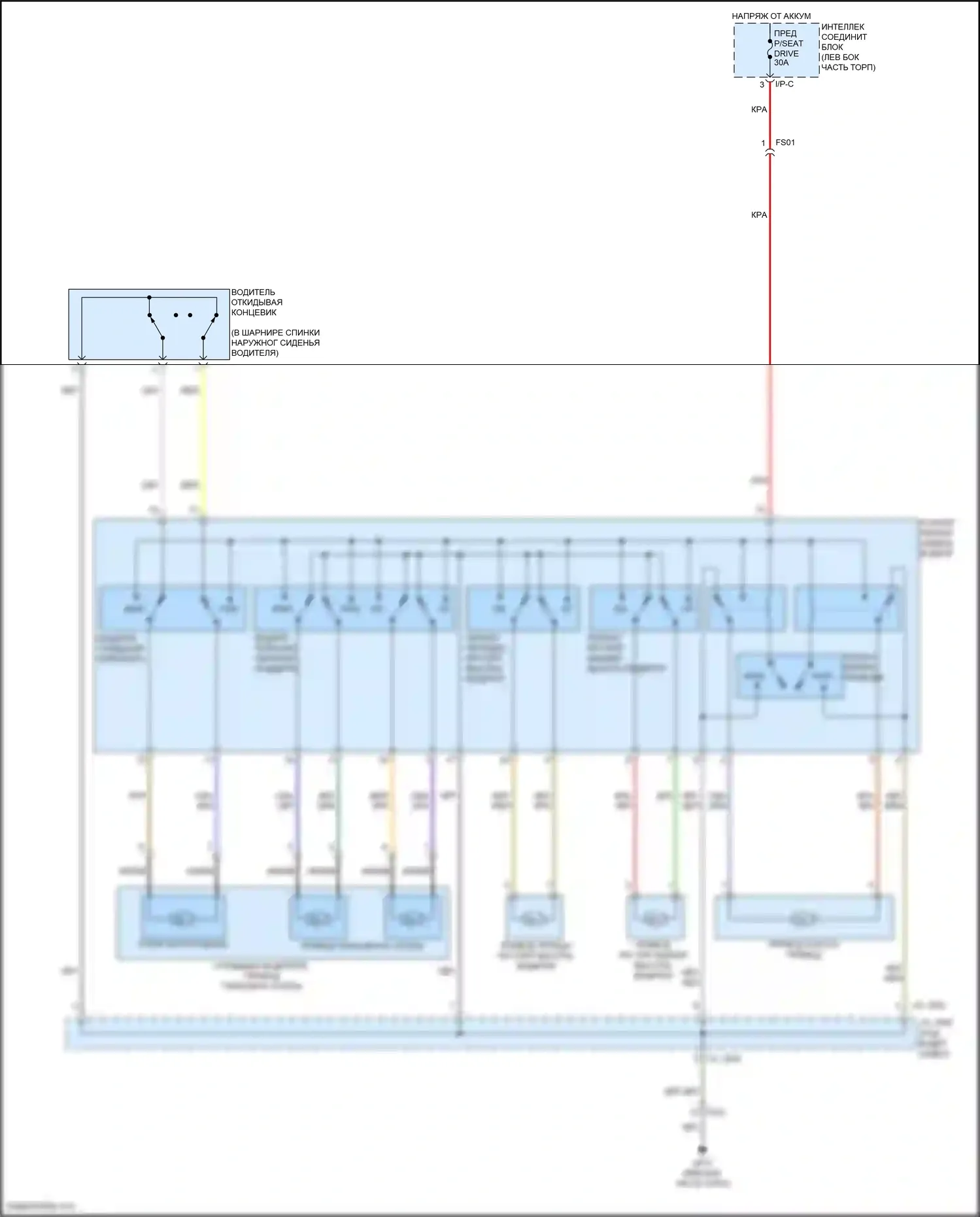 Grand Santa Fe Hyundai III рестайлинг (2015-2018): Питание водительского сиденья электросхема 
