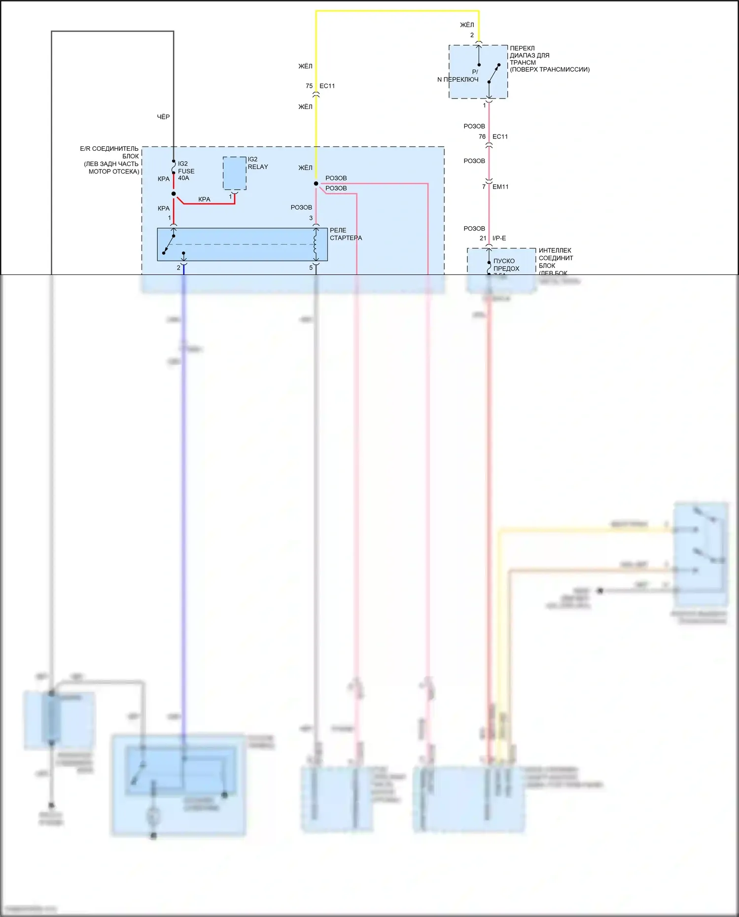 Grand Santa Fe Hyundai III рестайлинг (2015-2018): Электросхема стартера, с интеллектуальным ключом 