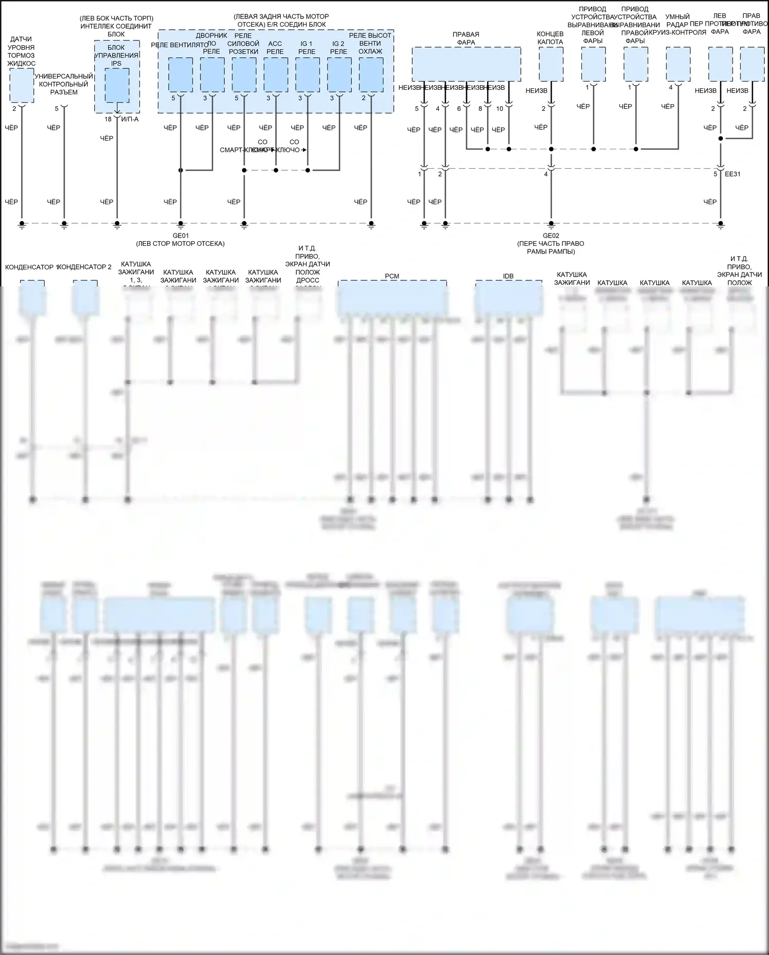 Grand Santa Fe Hyundai III рестайлинг (2015-2018): Электросхема точек подключения масс (2 из 4) 