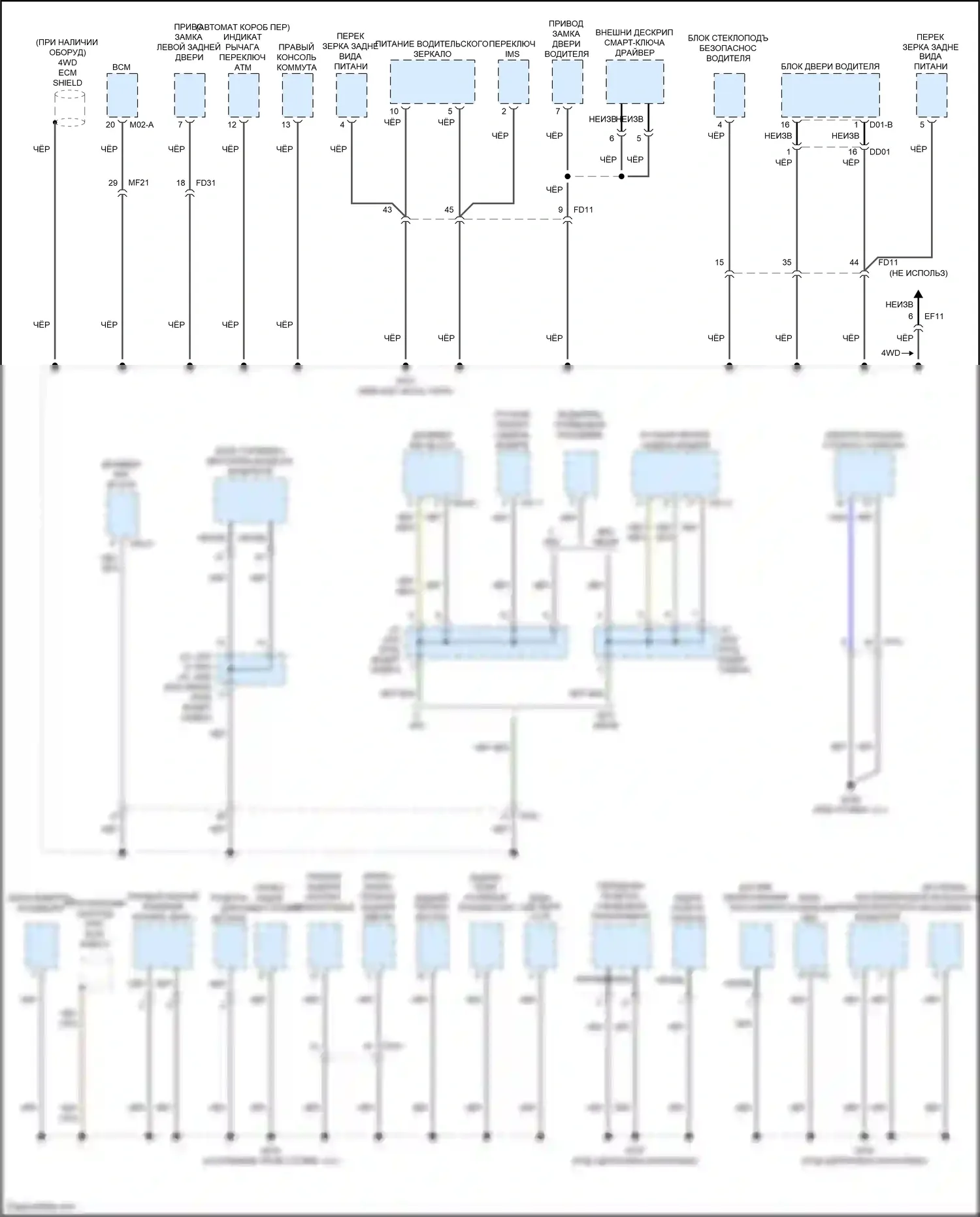Grand Santa Fe Hyundai III рестайлинг (2015-2018): Электросхема точек подключения масс (3 из 4) 