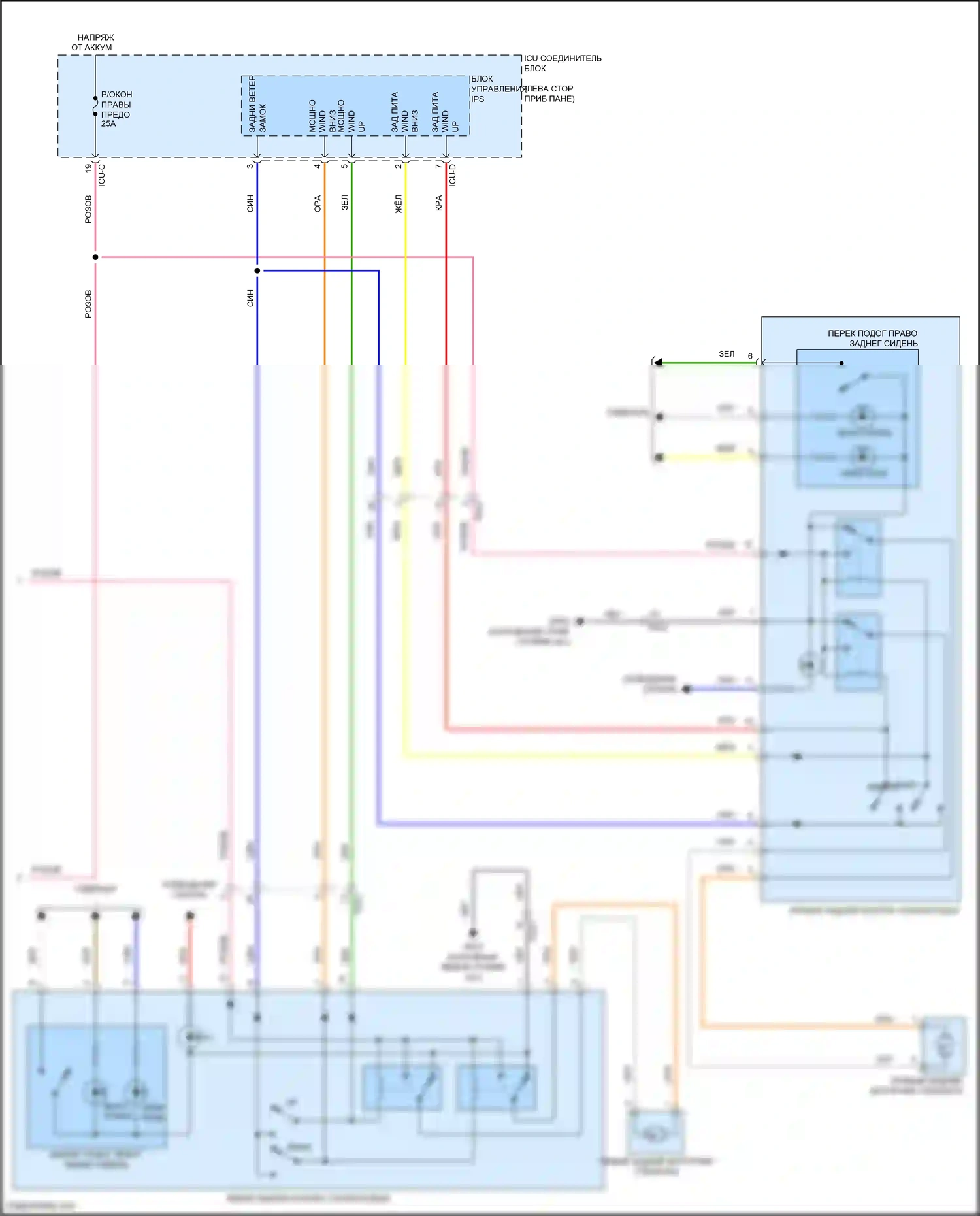 IONIQ 6 Hyundai I (2022-2024): Электросхема стеклоподъемников, с автоматическим включением/выключением драйвера и стеклоподъемниками безопасности (2 из 2) 