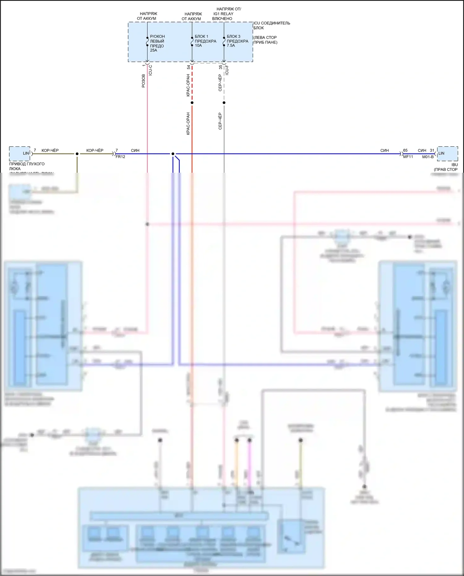 IONIQ 6 Hyundai I (2022-2024): Электросхема стеклоподъемников, с фронтальным авто вверх/вниз и стеклоподъемниками безопасности (1 из 2) 