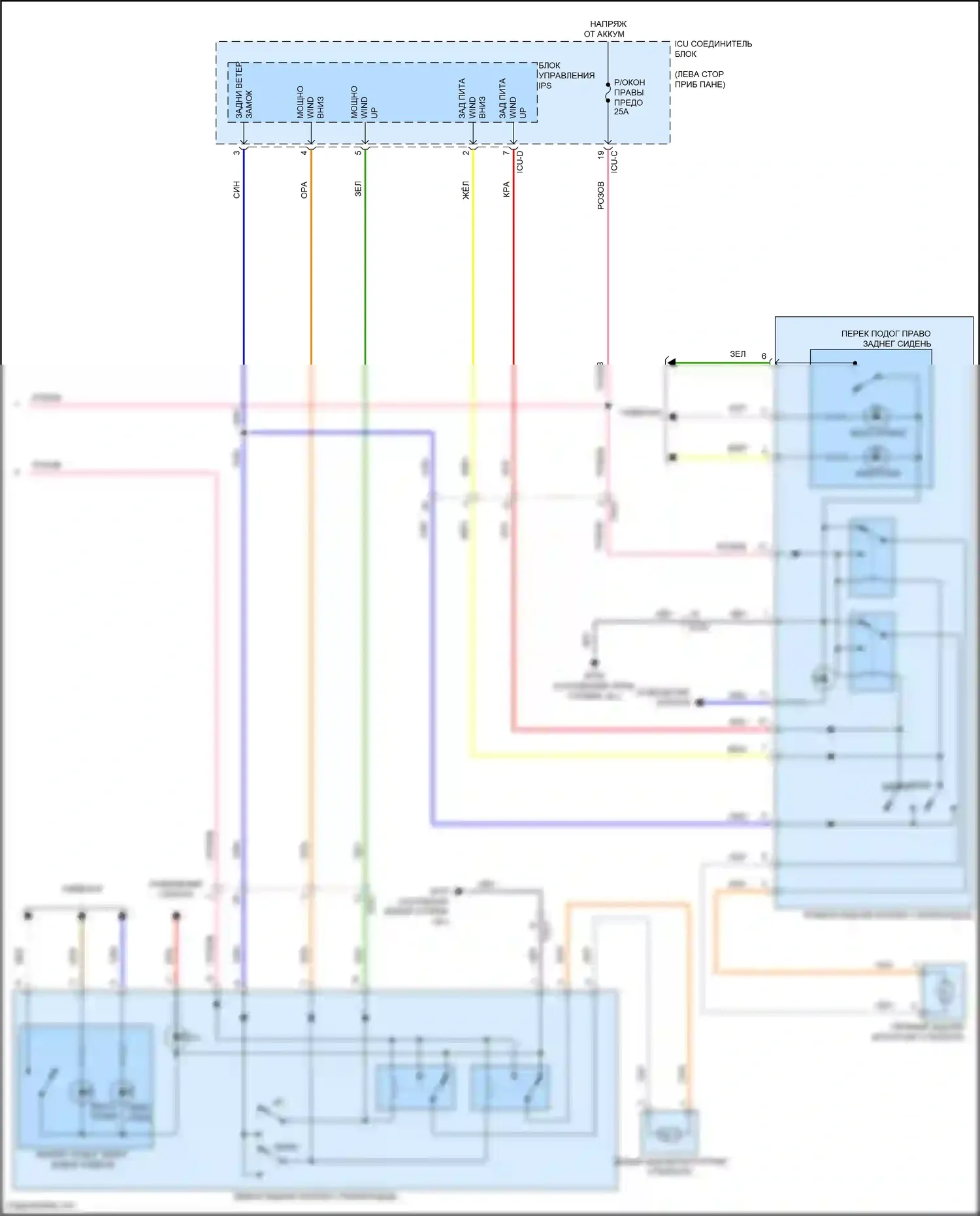IONIQ 6 Hyundai I (2022-2024): Электросхема стеклоподъемников, с фронтальным авто вверх/вниз и стеклоподъемниками безопасности (2 из 2) 