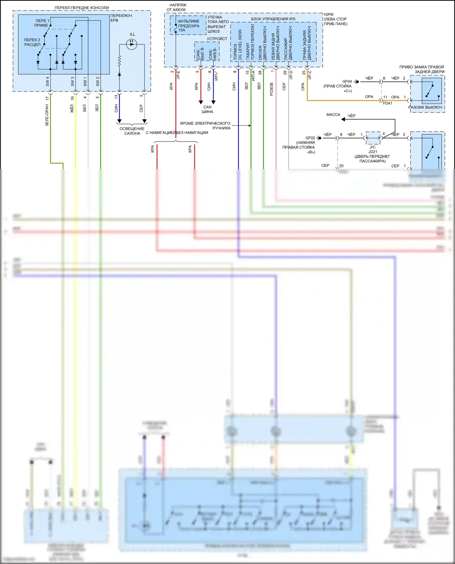 IONIQ Hyundai I (2016-2024): Электросхема приборной панели, гибрид с 4,3-дюймовым tft lcd (2 из 3) 