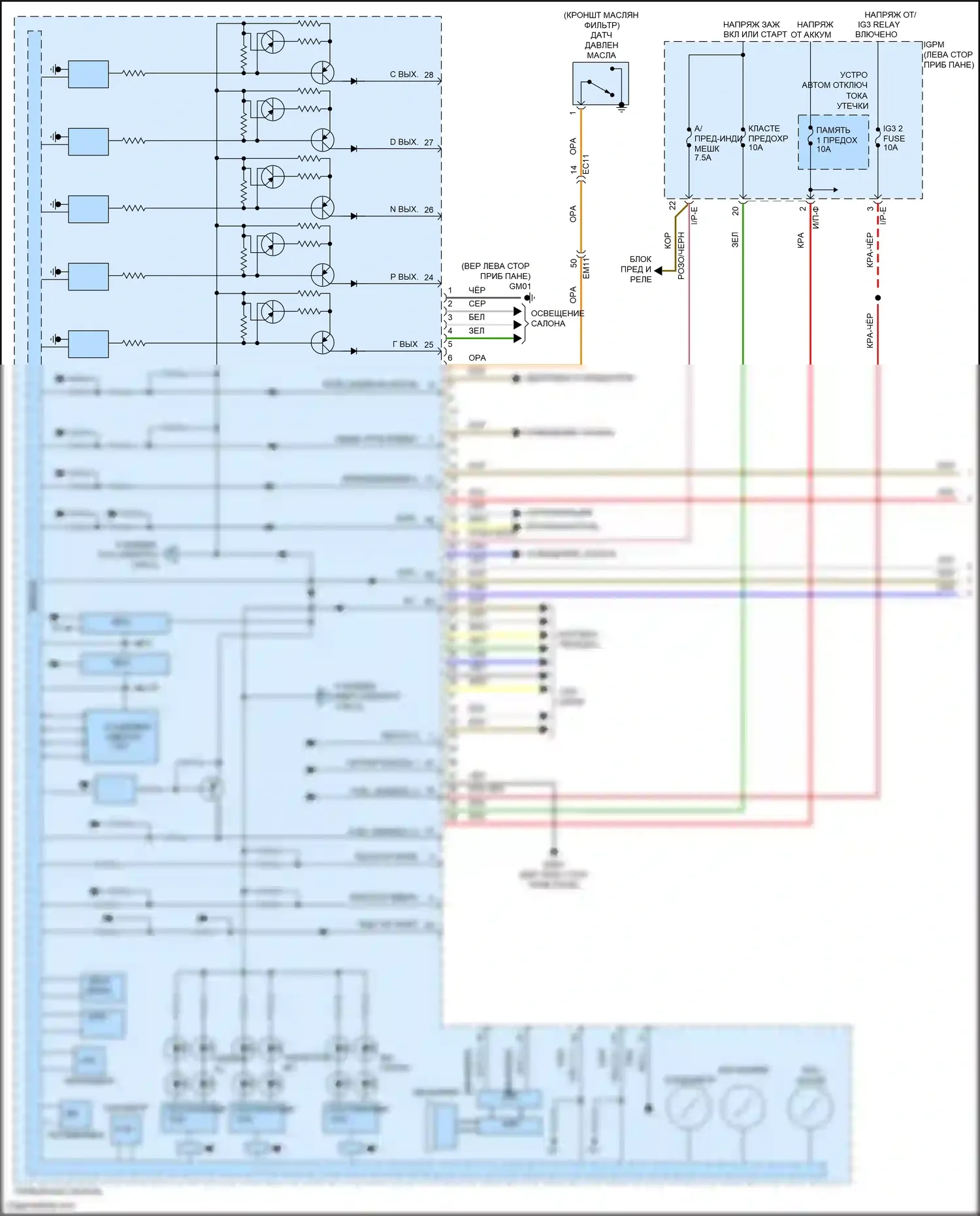 IONIQ Hyundai I (2016-2024): Электросхема приборной панели, подключаемый гибрид с 4,3-дюймовым tft lcd (1 из 3) 