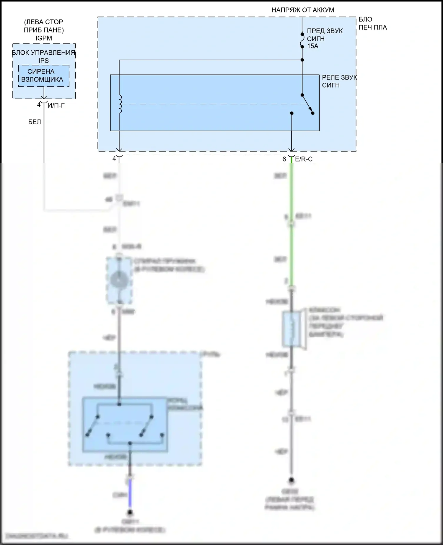 Kona Hyundai I рестайлинг (2020-2024): Электросхема клаксона 