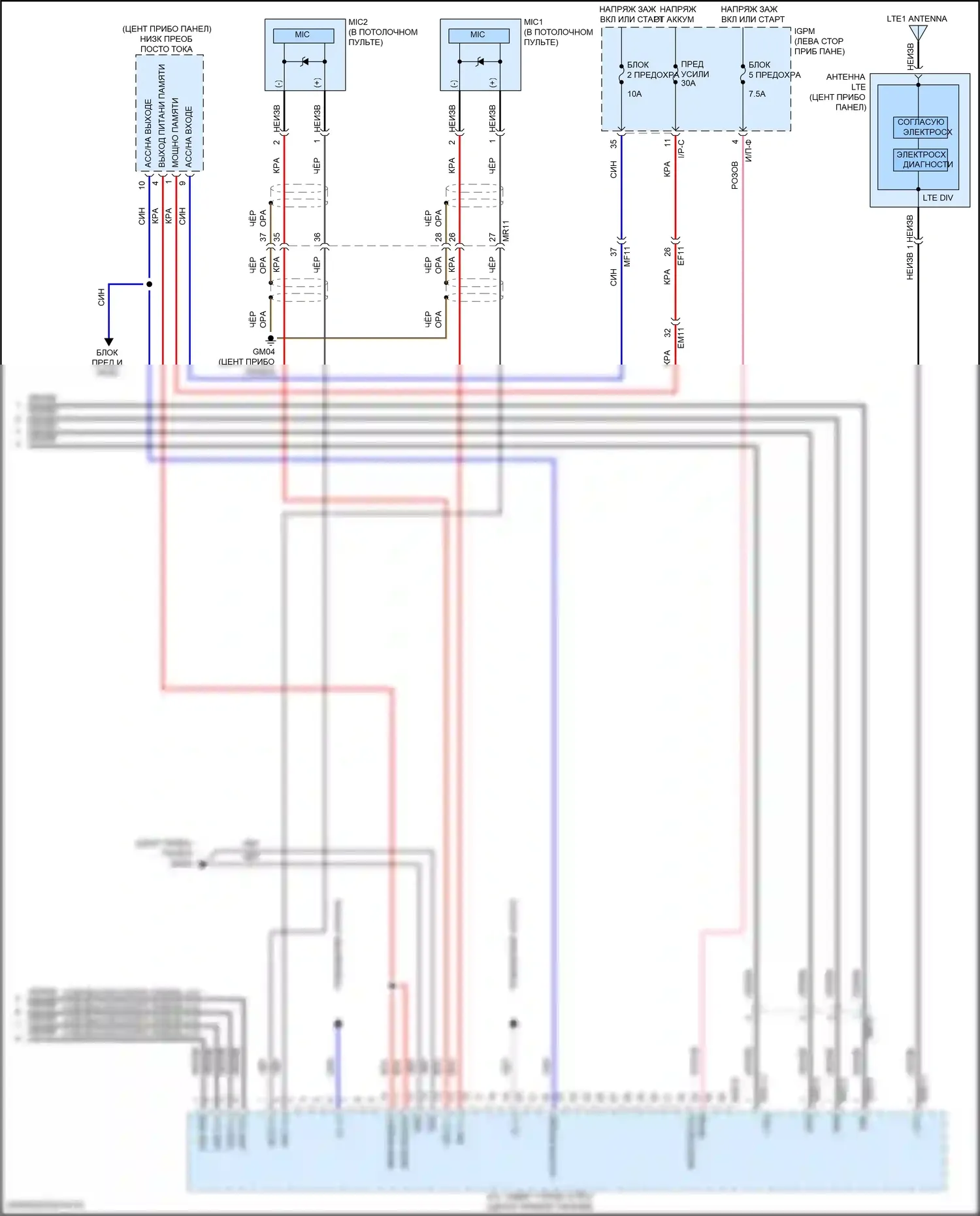 Kona Hyundai I рестайлинг (2020-2024): Электросхема радиопровода, с навигацией, без усилителя (3 из 3) 