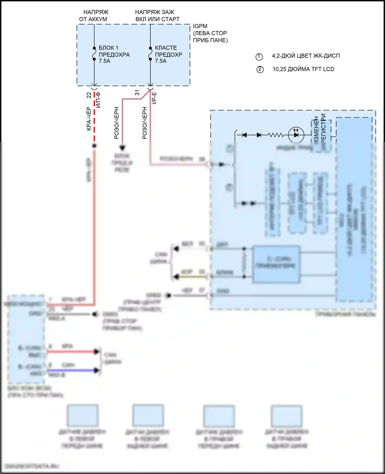 Kona Hyundai I рестайлинг (2020-2024): Электросхема контроля давления в шинах 
