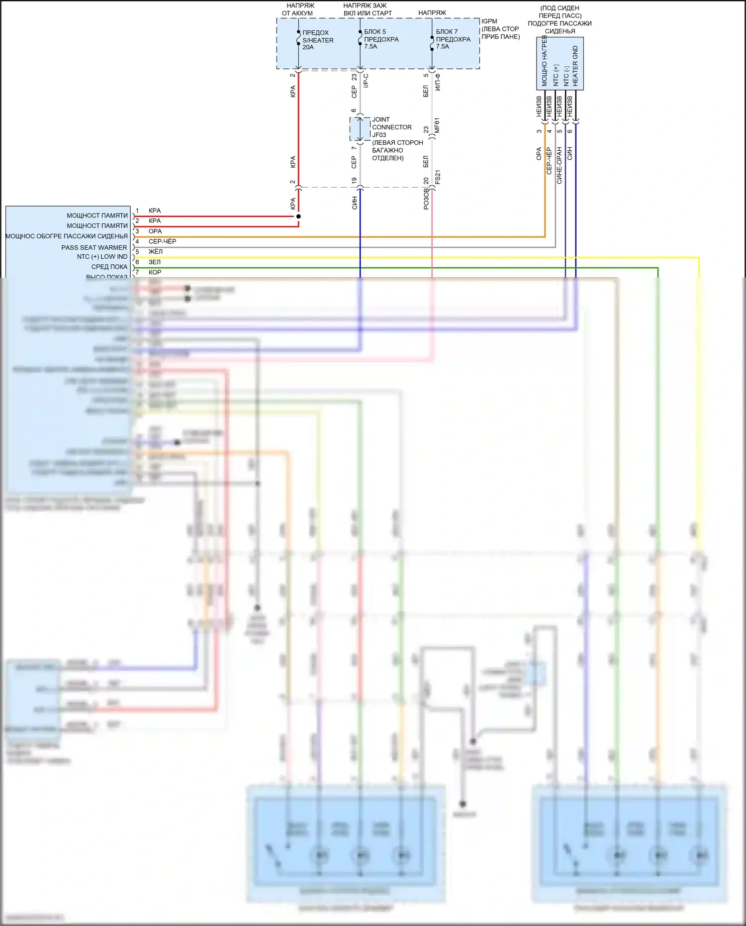 Kona Hyundai I рестайлинг (2020-2024): Электросхема передних обогреваемых сидений 